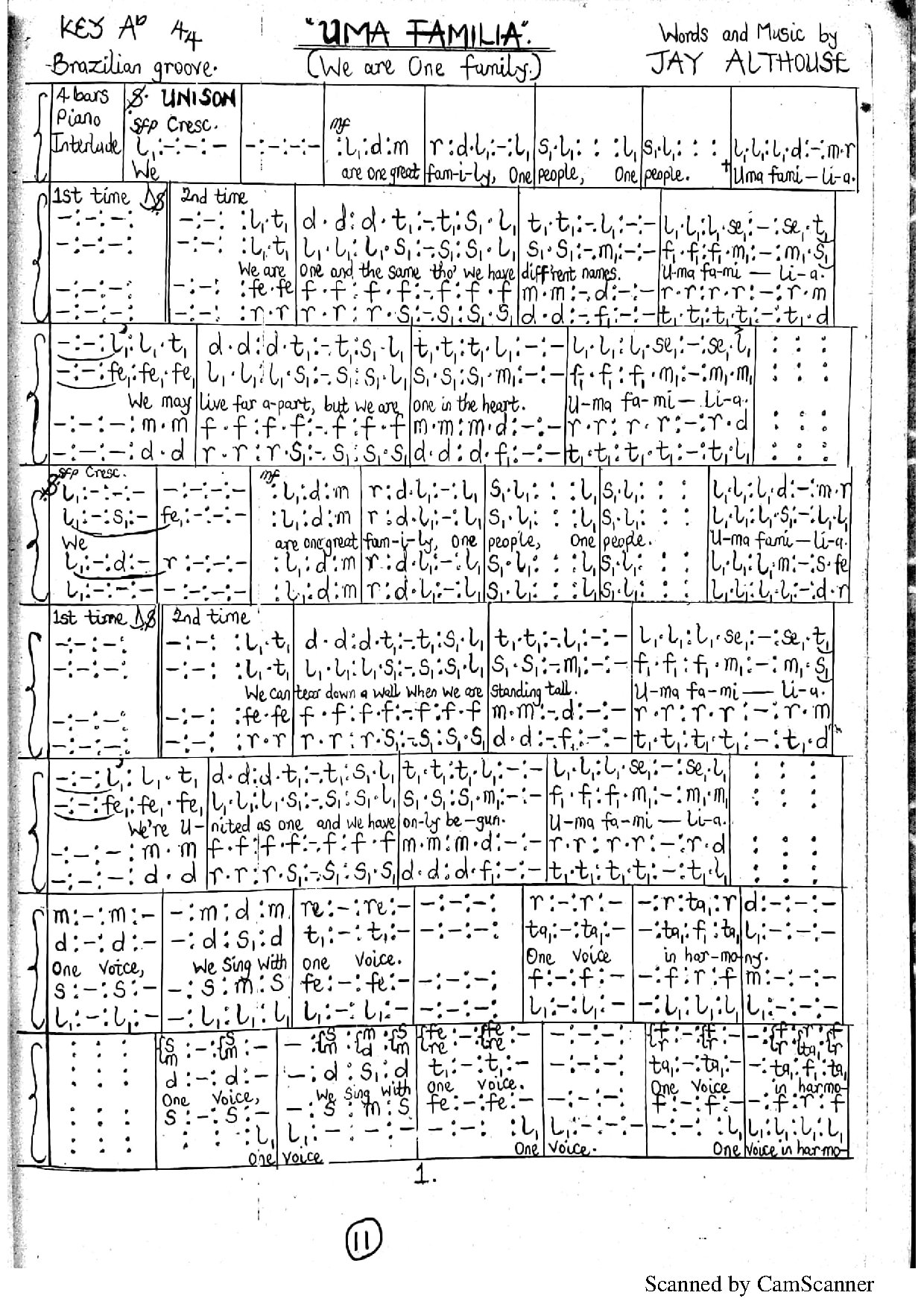 Uma Familia - Download Choir Script PDF