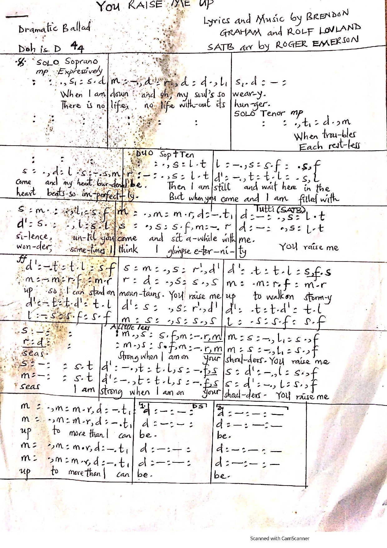 You Raise Me Up - Download Choir Script PDF