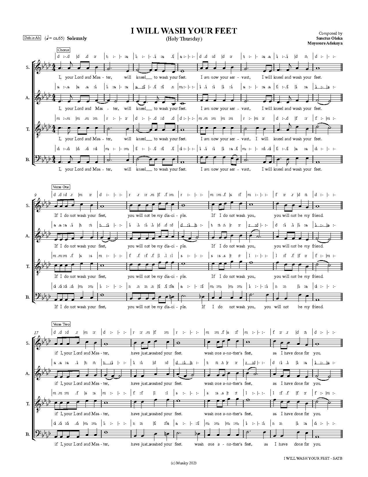 I Will Wash Your Feet - Full Score - Download Choir Script PDF