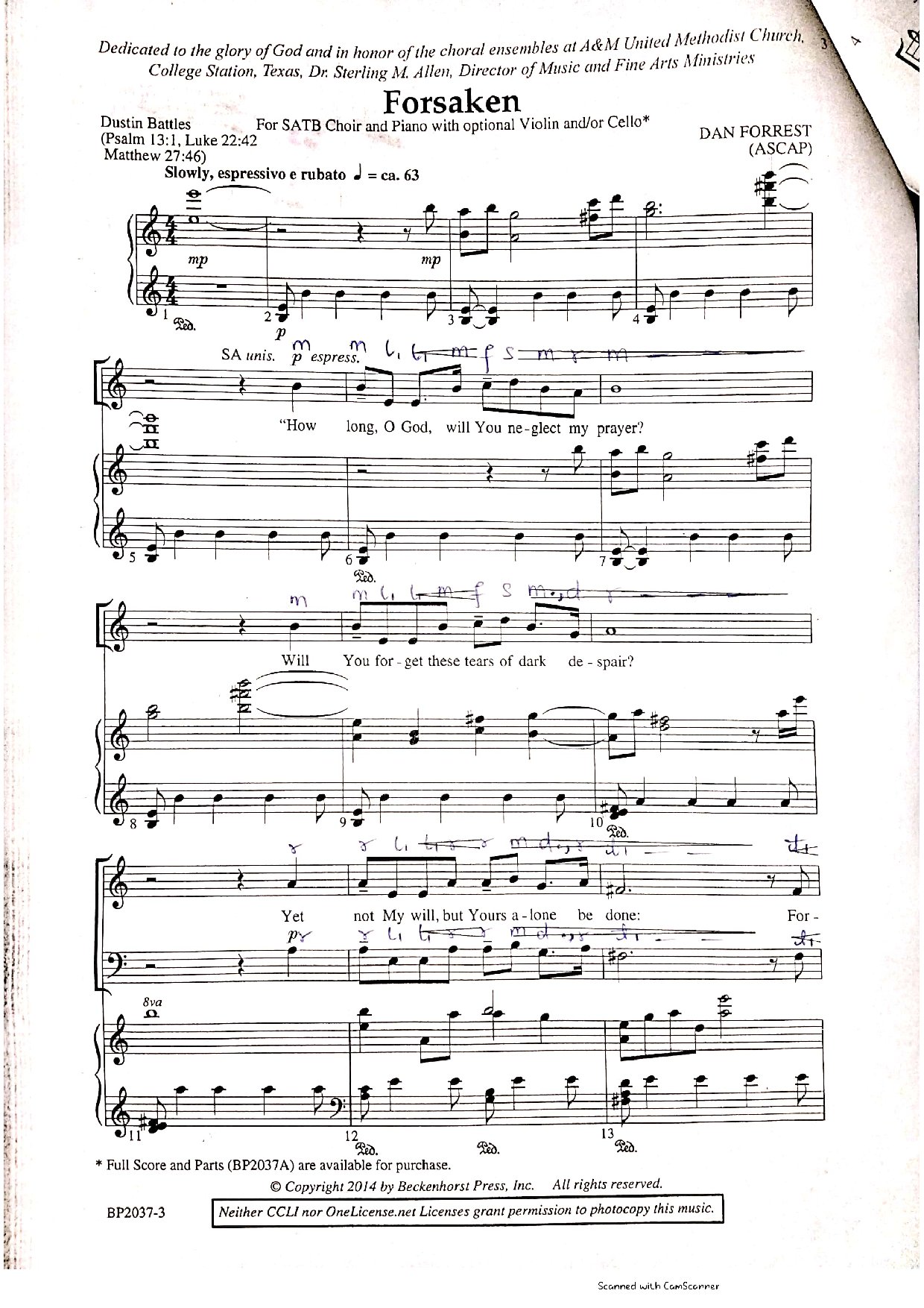Forsaken (transcribed) - Dan Forrest - Download Choir Script PDF