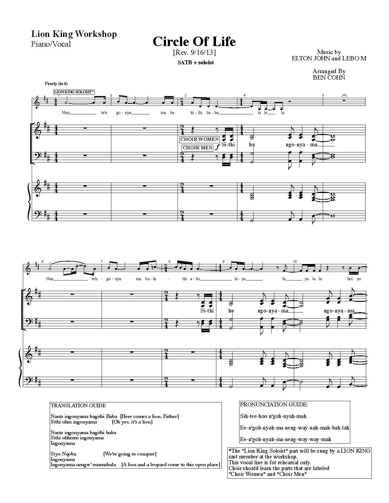 Circle Of Life - Download Choir Script PDF