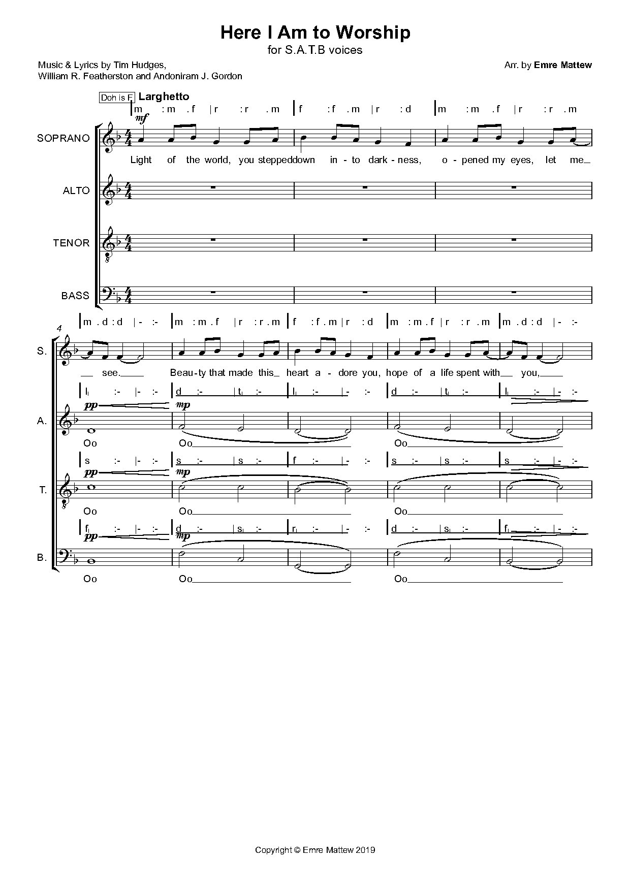 Here I Am To Worship - Emre Matthew - Full Score - Download Choir Script PDF