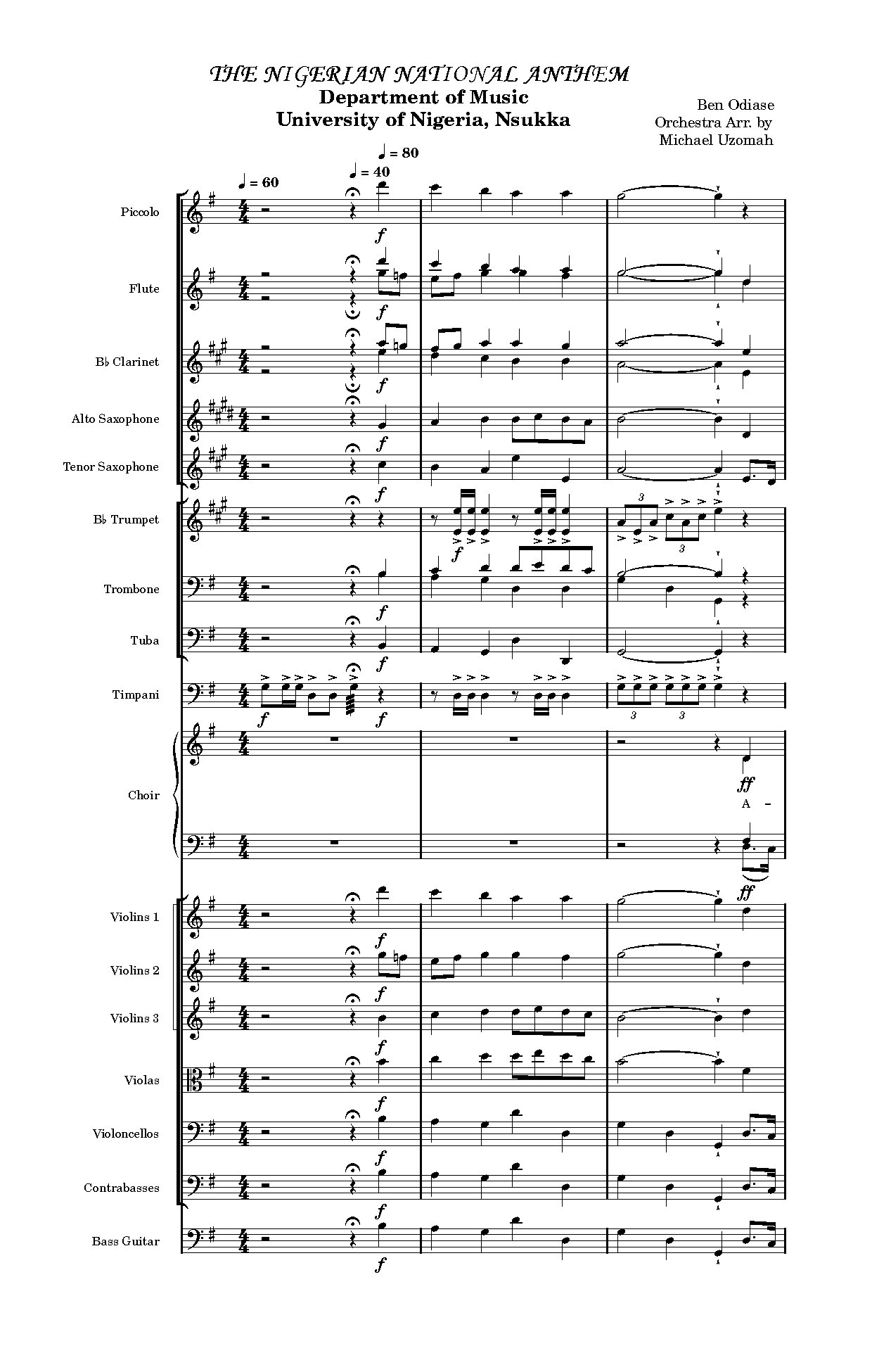 The Nigeria National Anthem Only-score And Parts In G