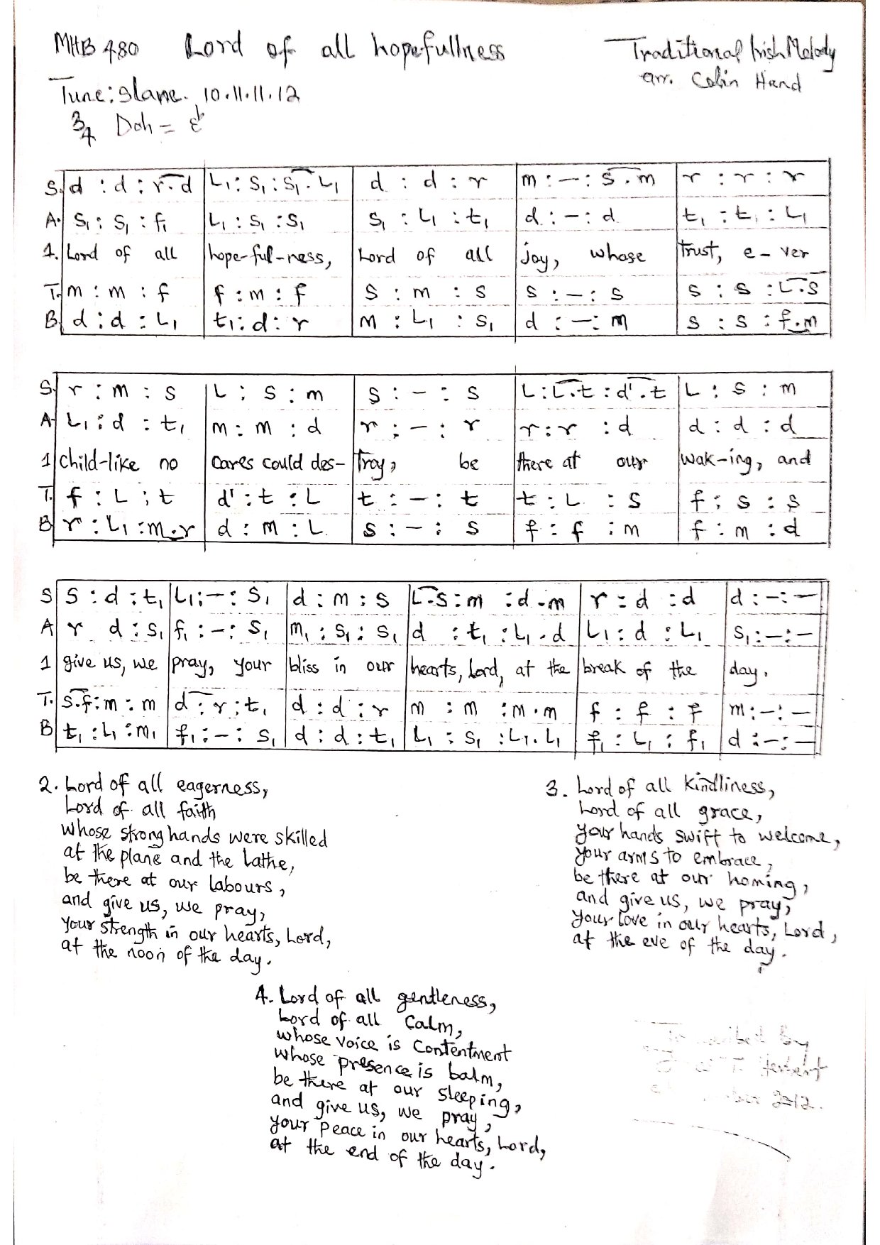 Lord Of All Hopefulness - Download Choir Script PDF