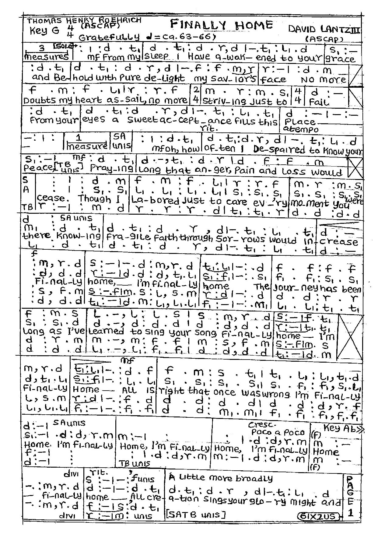 Finally Home David Lantz Iii - Download Choir Script PDF