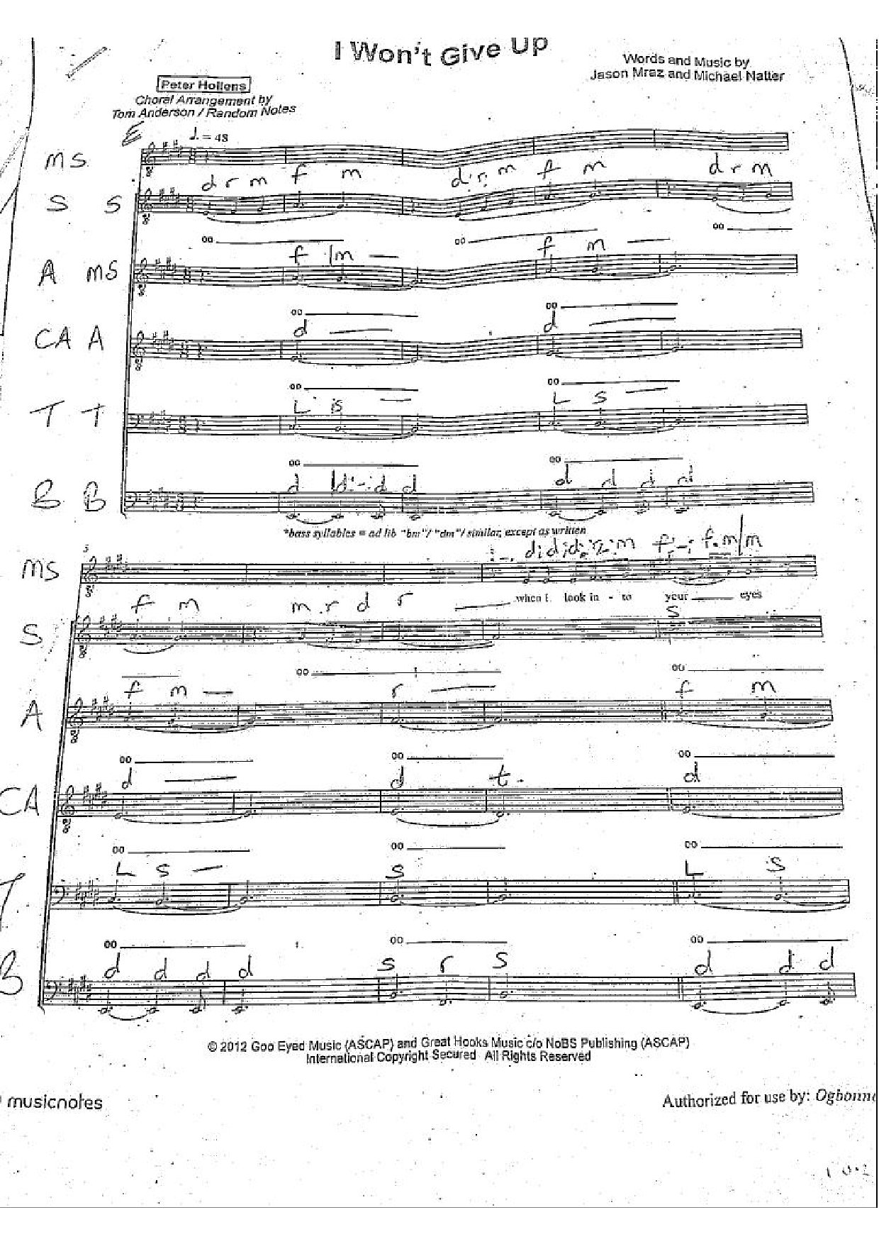 L Won T Give Up - Download Choir Script PDF