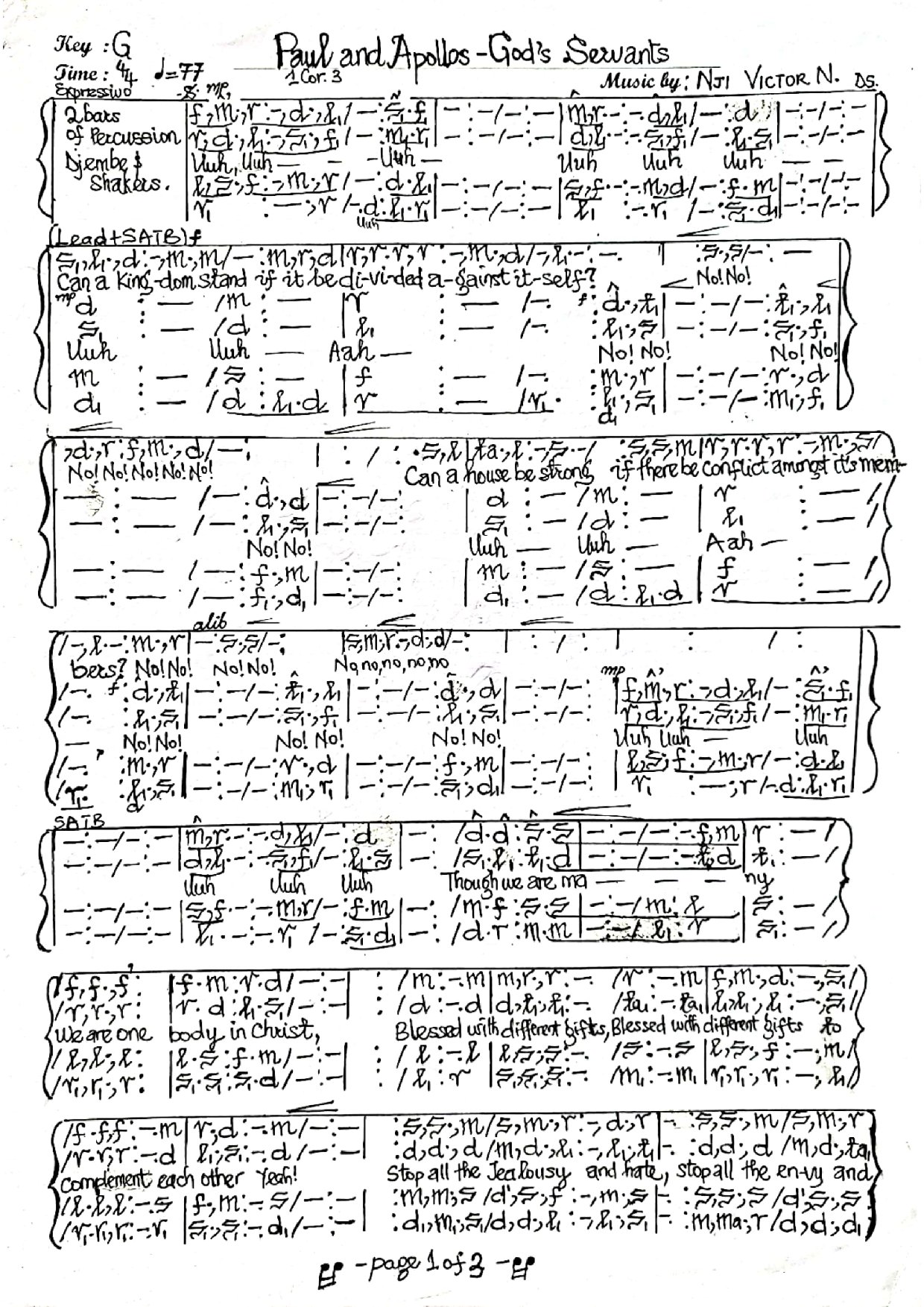 Paul And Apollos By Nji Victor. Peca Rally 2023 Set Piece - Download Choir Script PDF