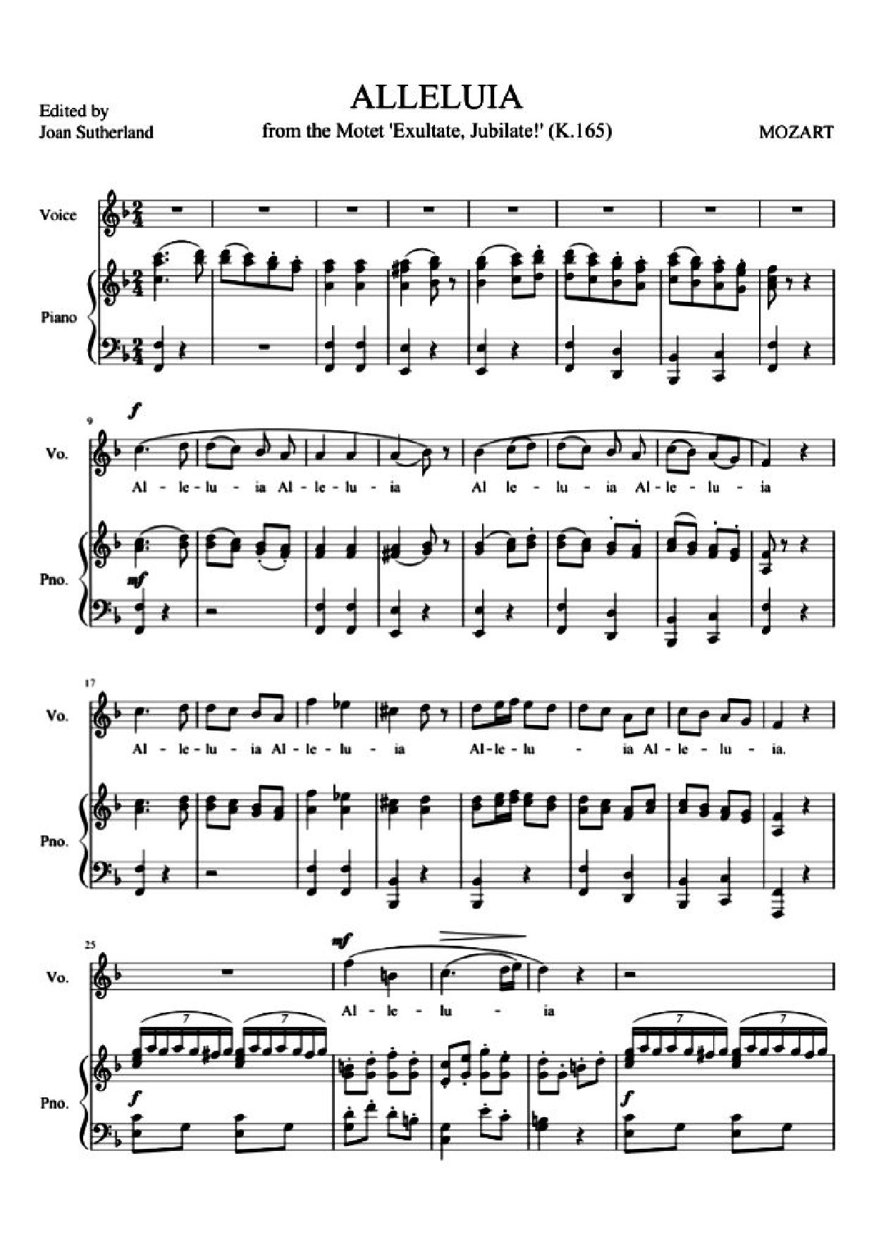 Alleluia From Exultate Jubilate By Mozart - Download Choir Script PDF