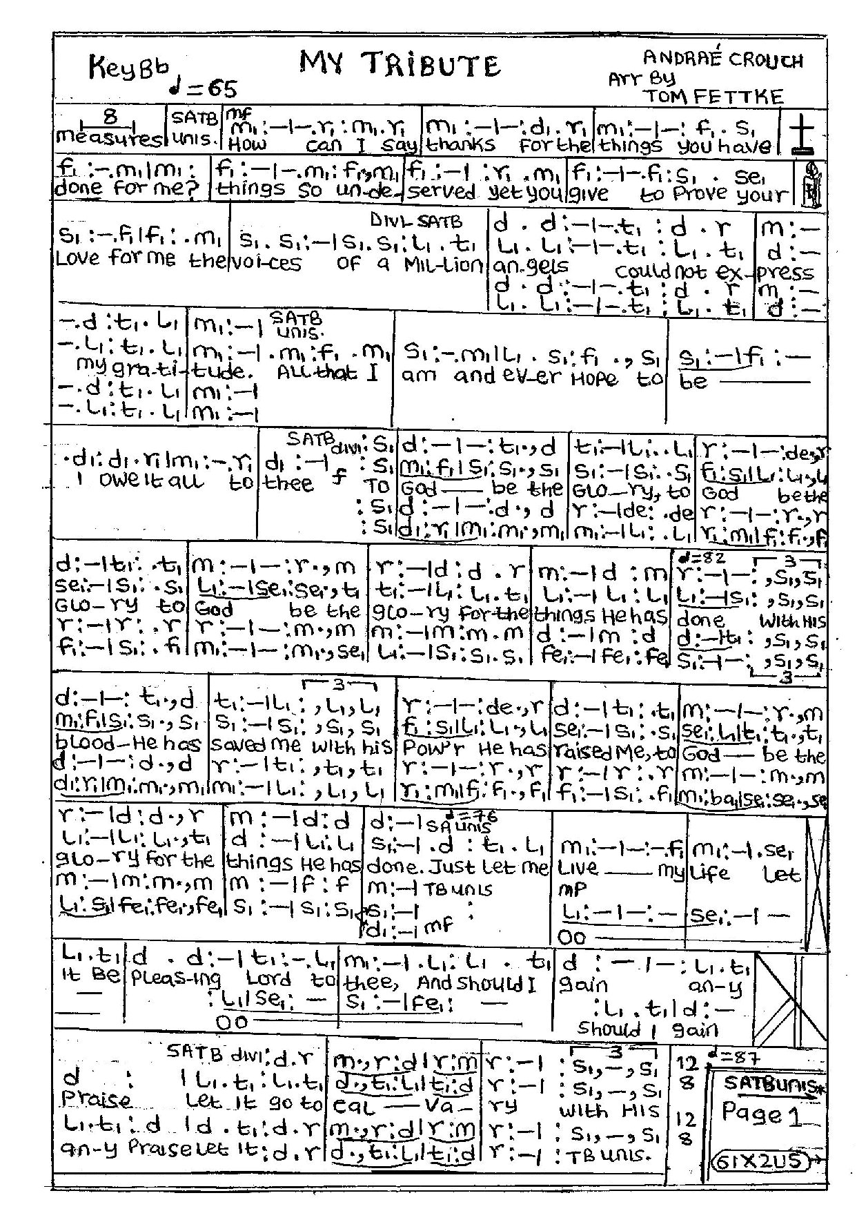 My Tribute Andrae Tom Fettke - Download Choir Script PDF