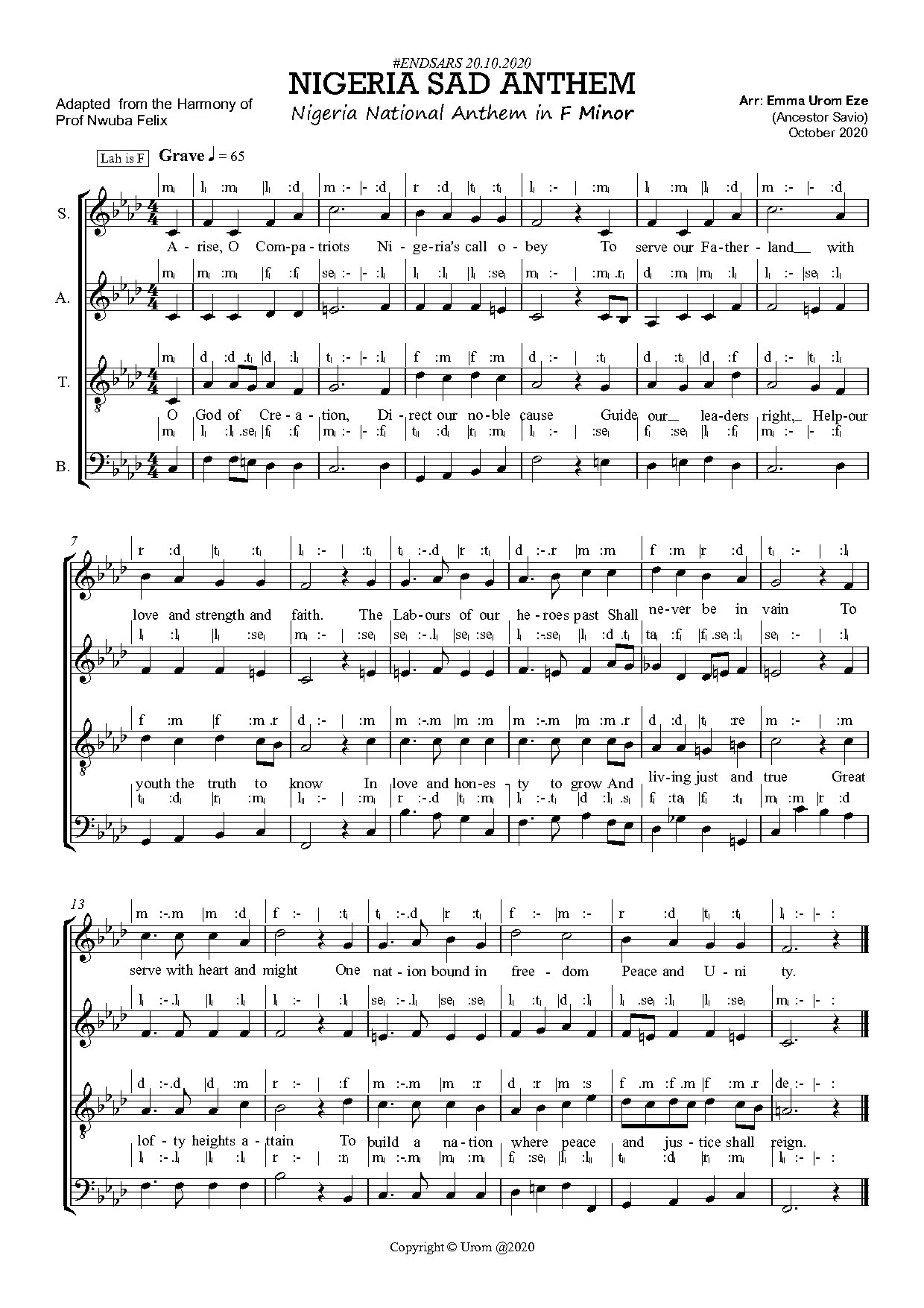 Nigerian Sad Anthem - Full Score
