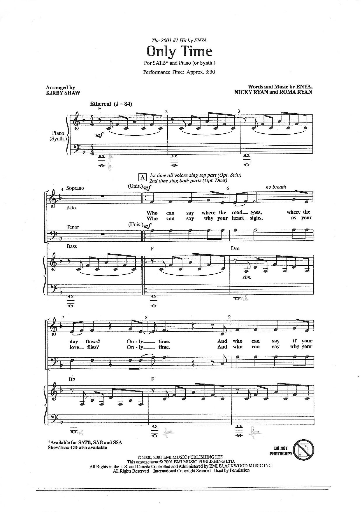 Only Time - Download Choir Script PDF