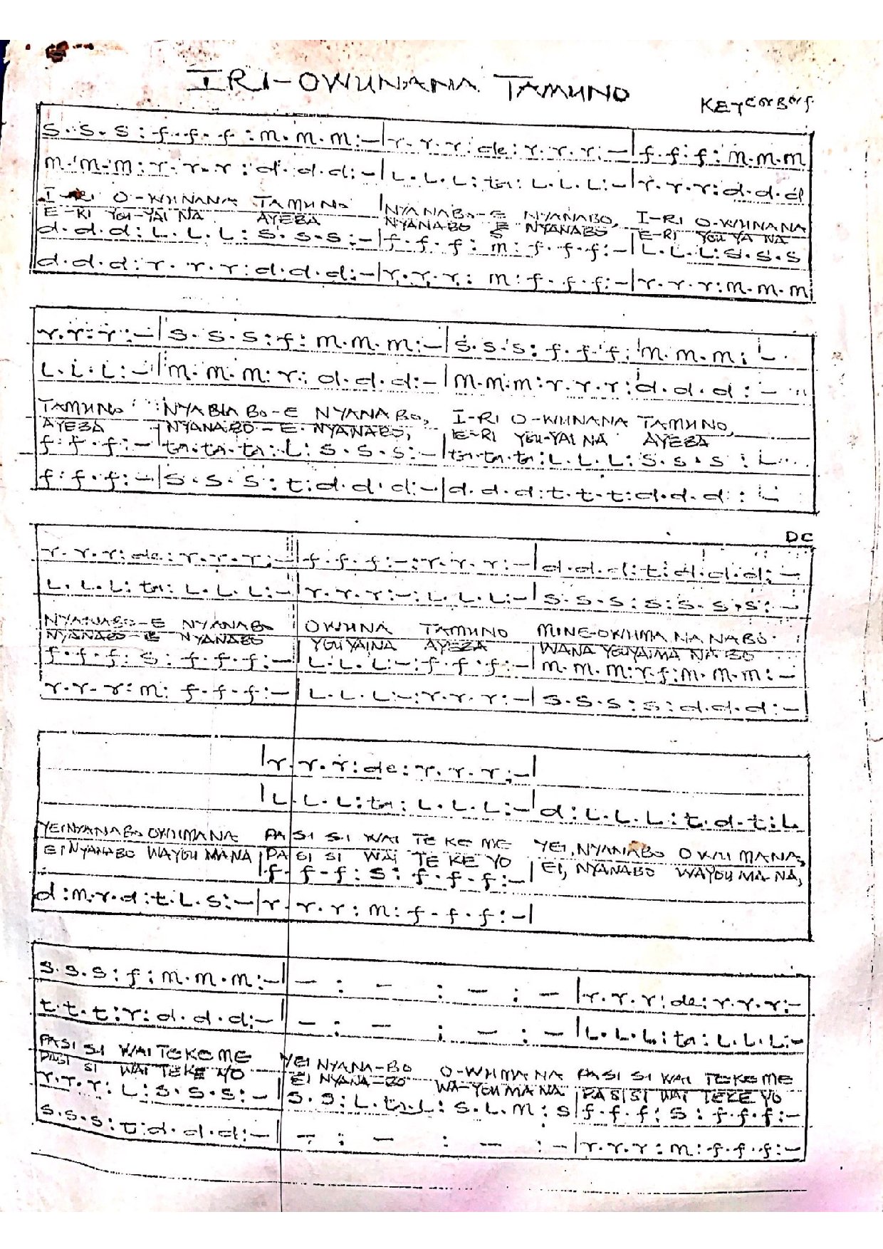 Iri-owunana Tamuno - Download Choir Script PDF