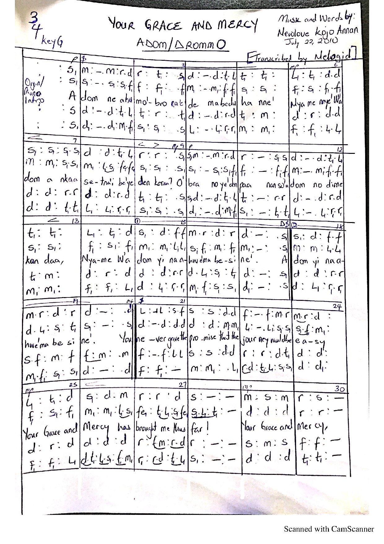Adom Drommo- Your Grace And Mercy - Download Choir Script PDF
