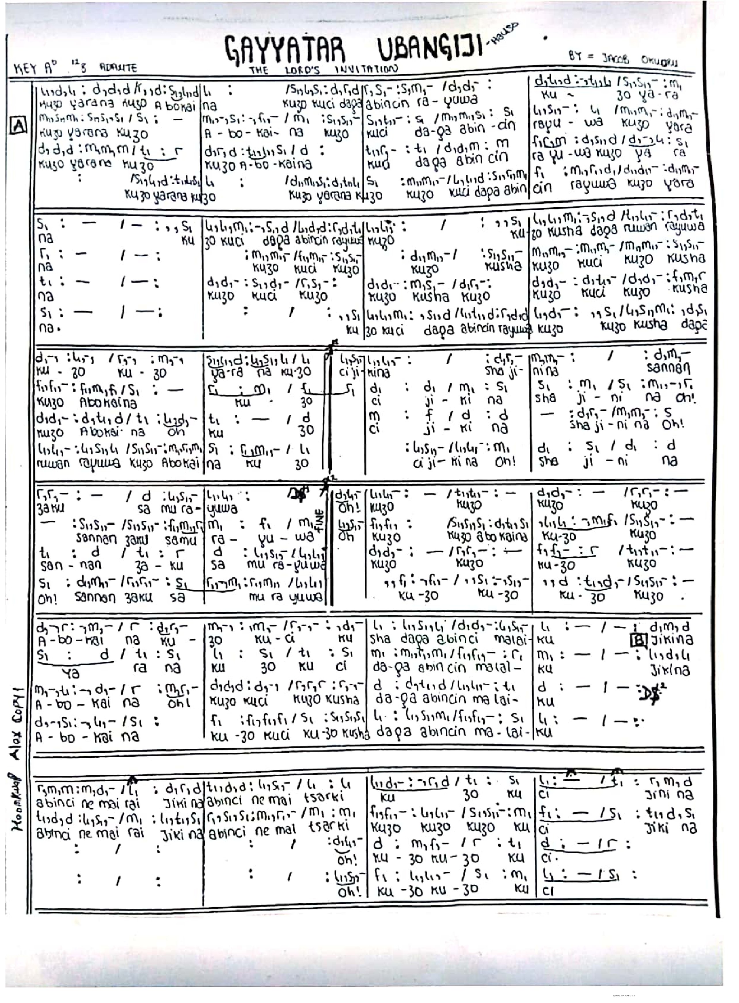 Gayyatar Ubangiji - Download Choir Script PDF