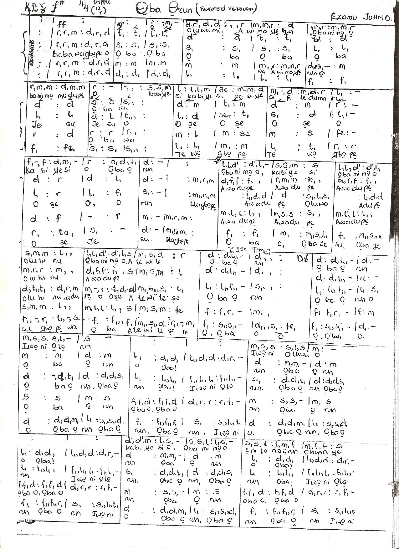 Oba Orun Page 1 - Download Choir Script PDF