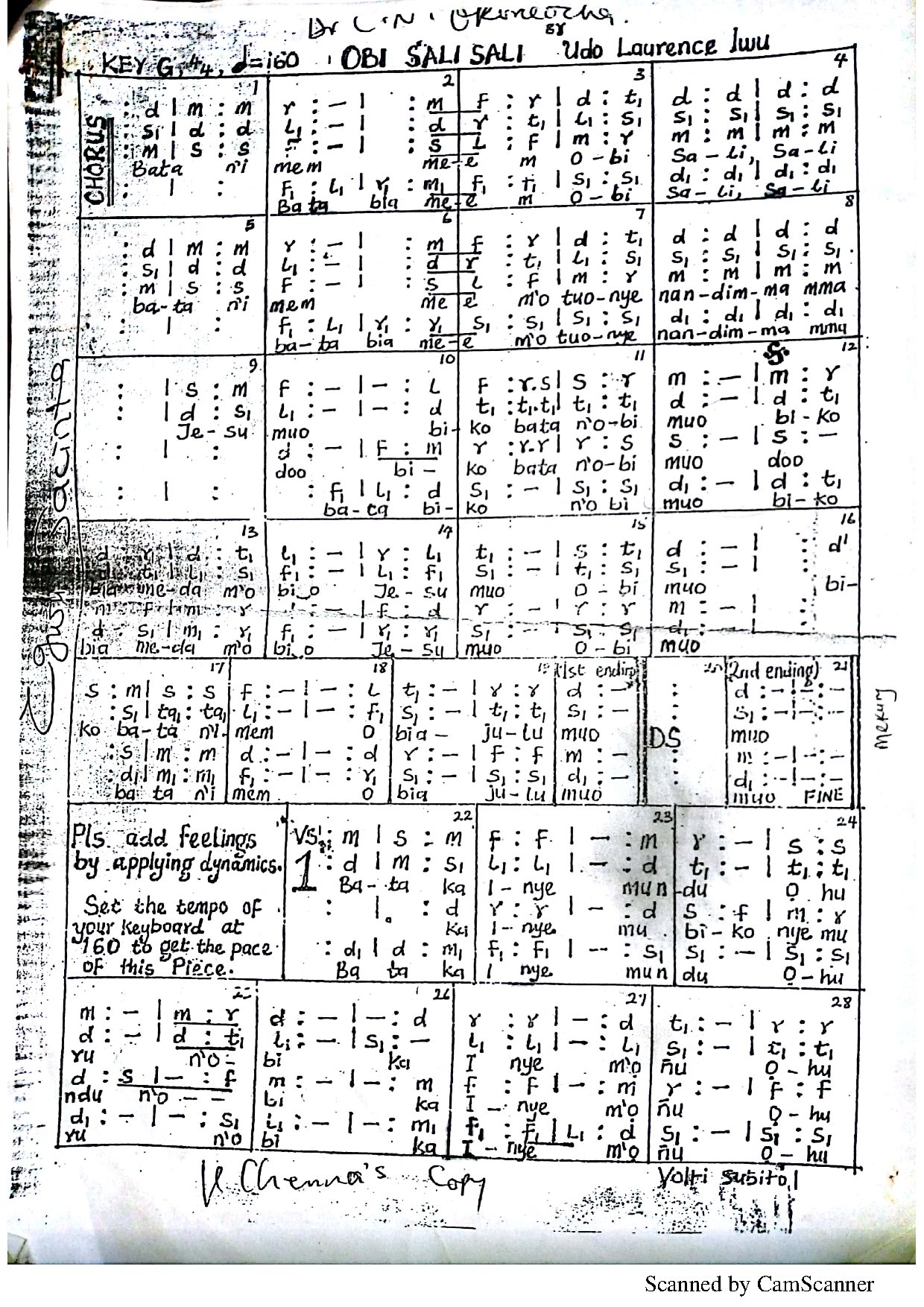 Obi Sali Sali - Download Choir Script PDF