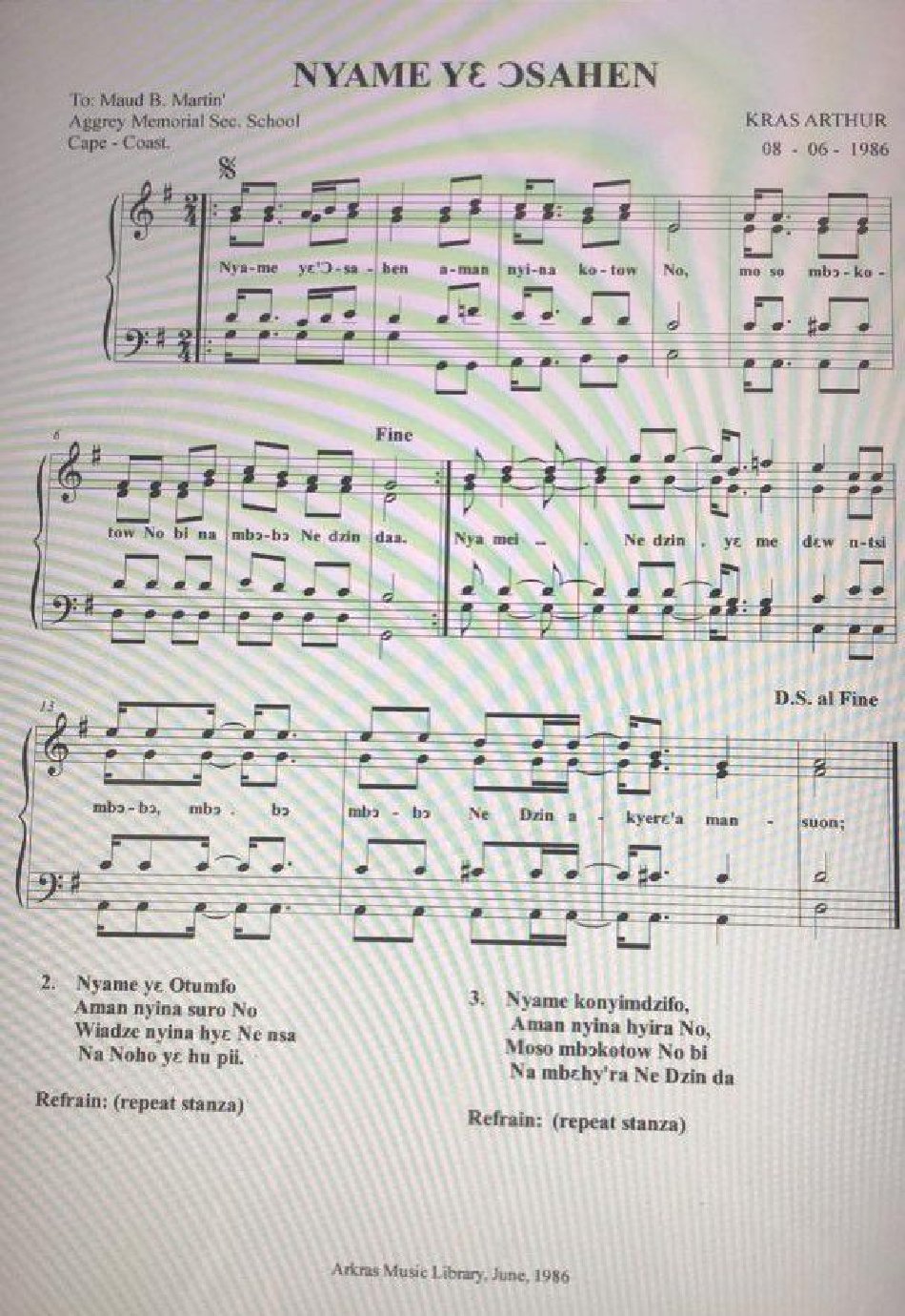 Nyame Ye Osahen - Kras Arthur - Download Choir Script PDF
