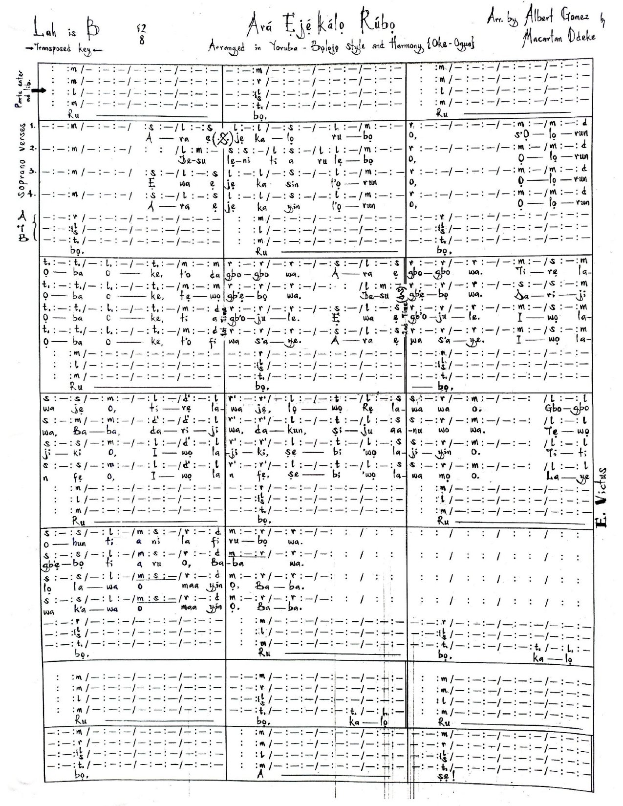 Ará ẹ Jẹ́ Kálọ Rúbọ - Download Choir Script PDF