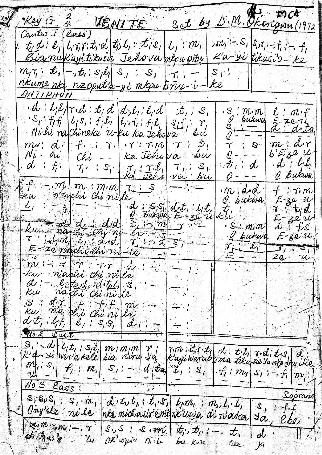 Venite By (d- M Okongwu) 1972 - Download Choir Script PDF