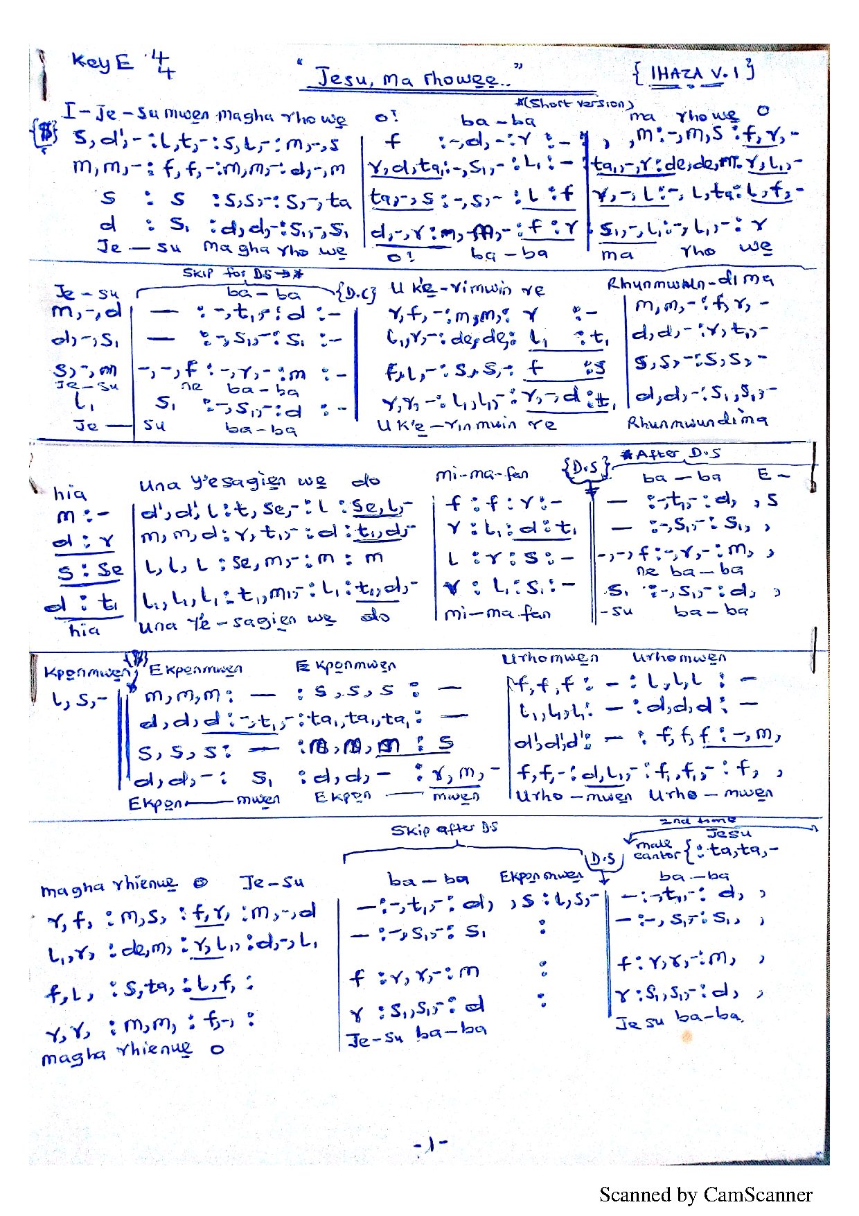 Jesu Ma Rhowhe Version 2 - Download Choir Script PDF