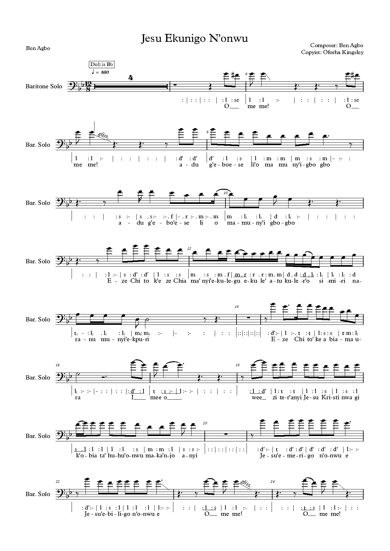 Jesu Ekunigo No Instruments - Download Choir Script PDF