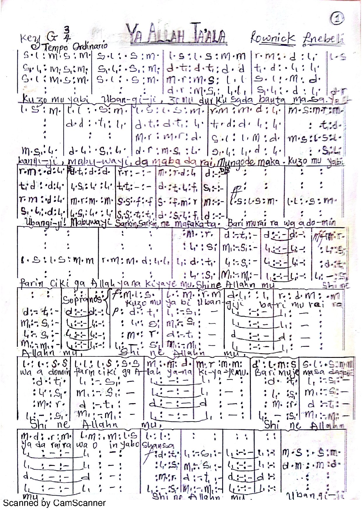 Ya Allah Ta Ala - Download Choir Script PDF