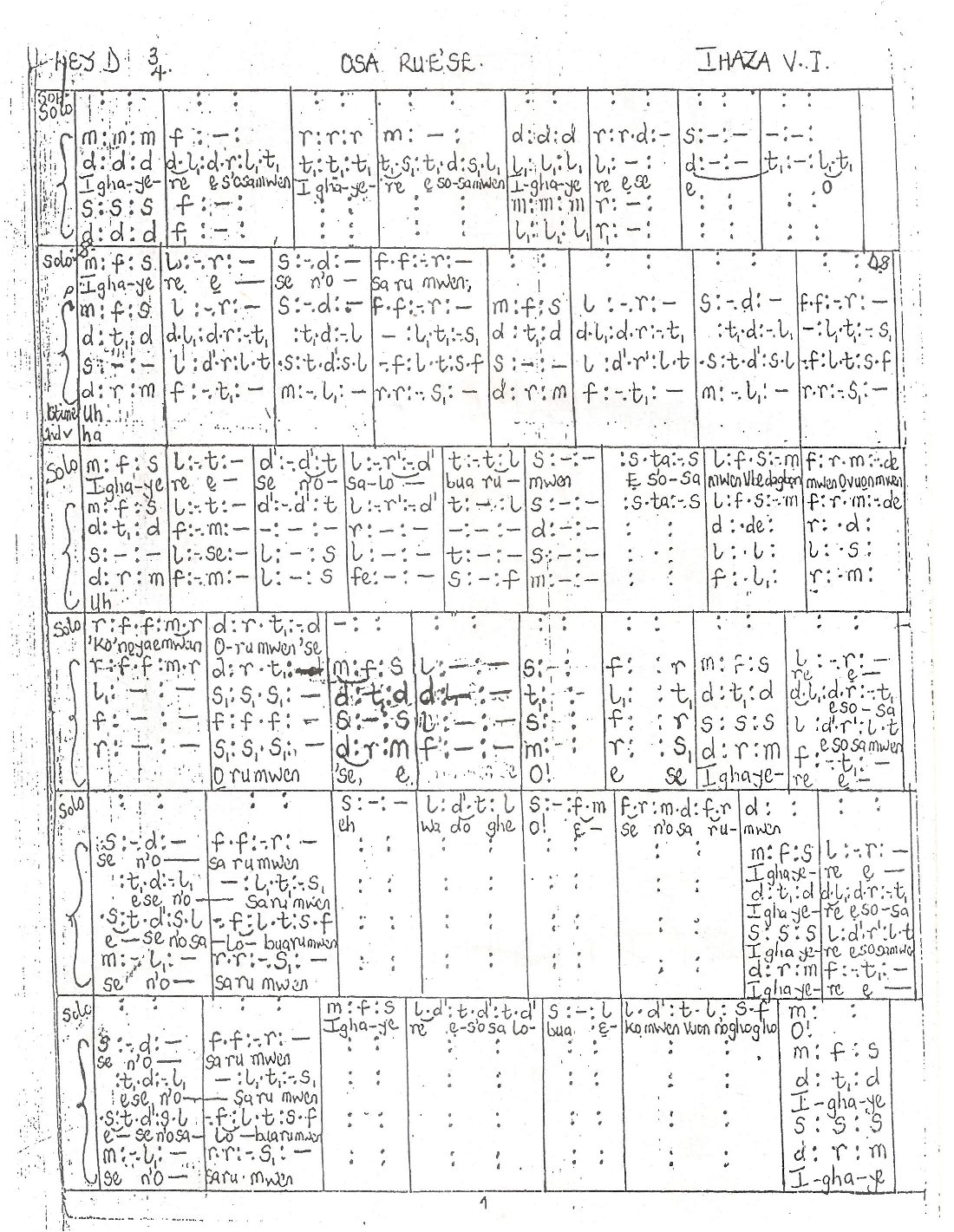 Osa Ruese Tonic Solfa - Download Choir Script PDF