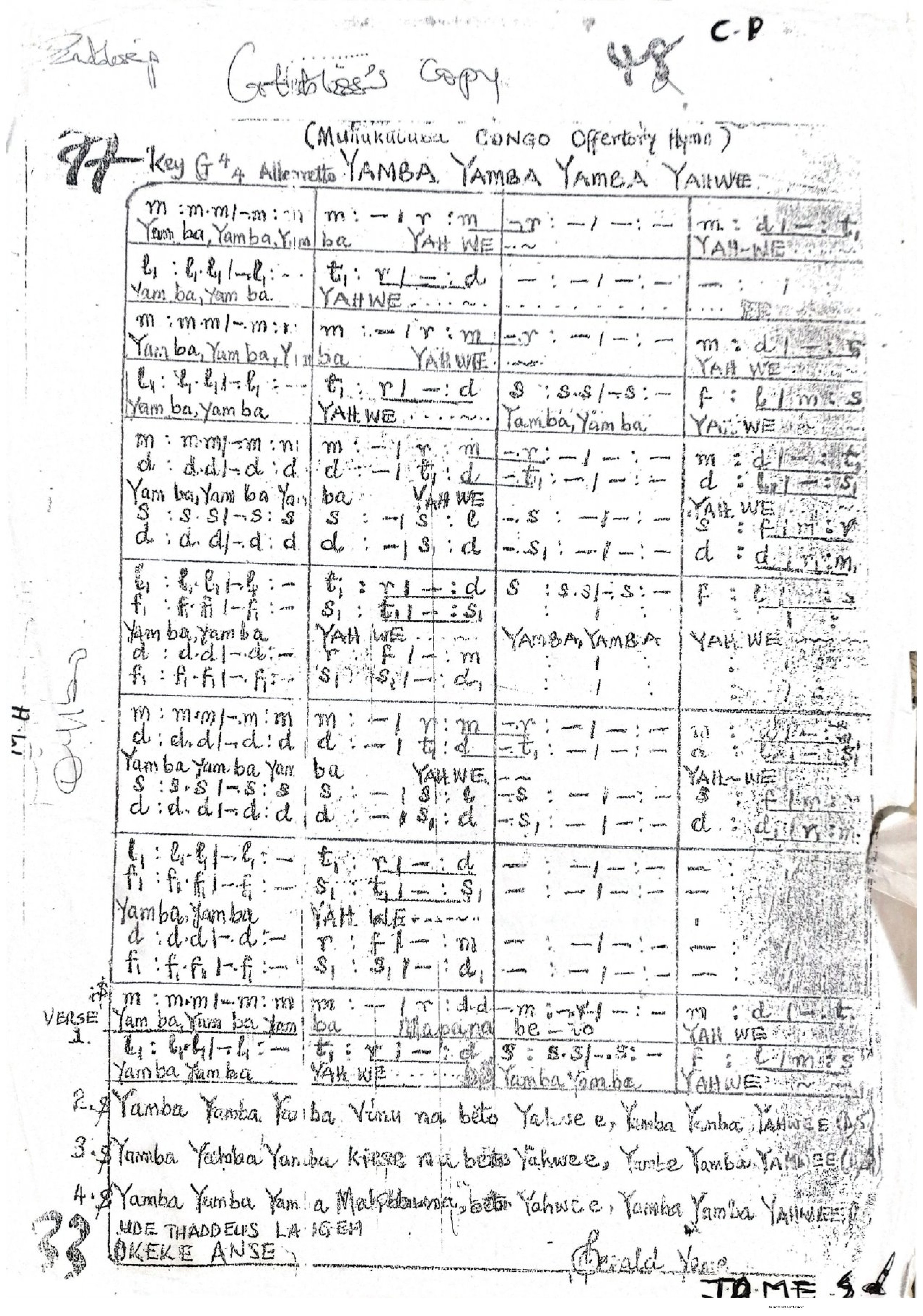 Yamba Yamba Yahwe - Download Choir Script PDF