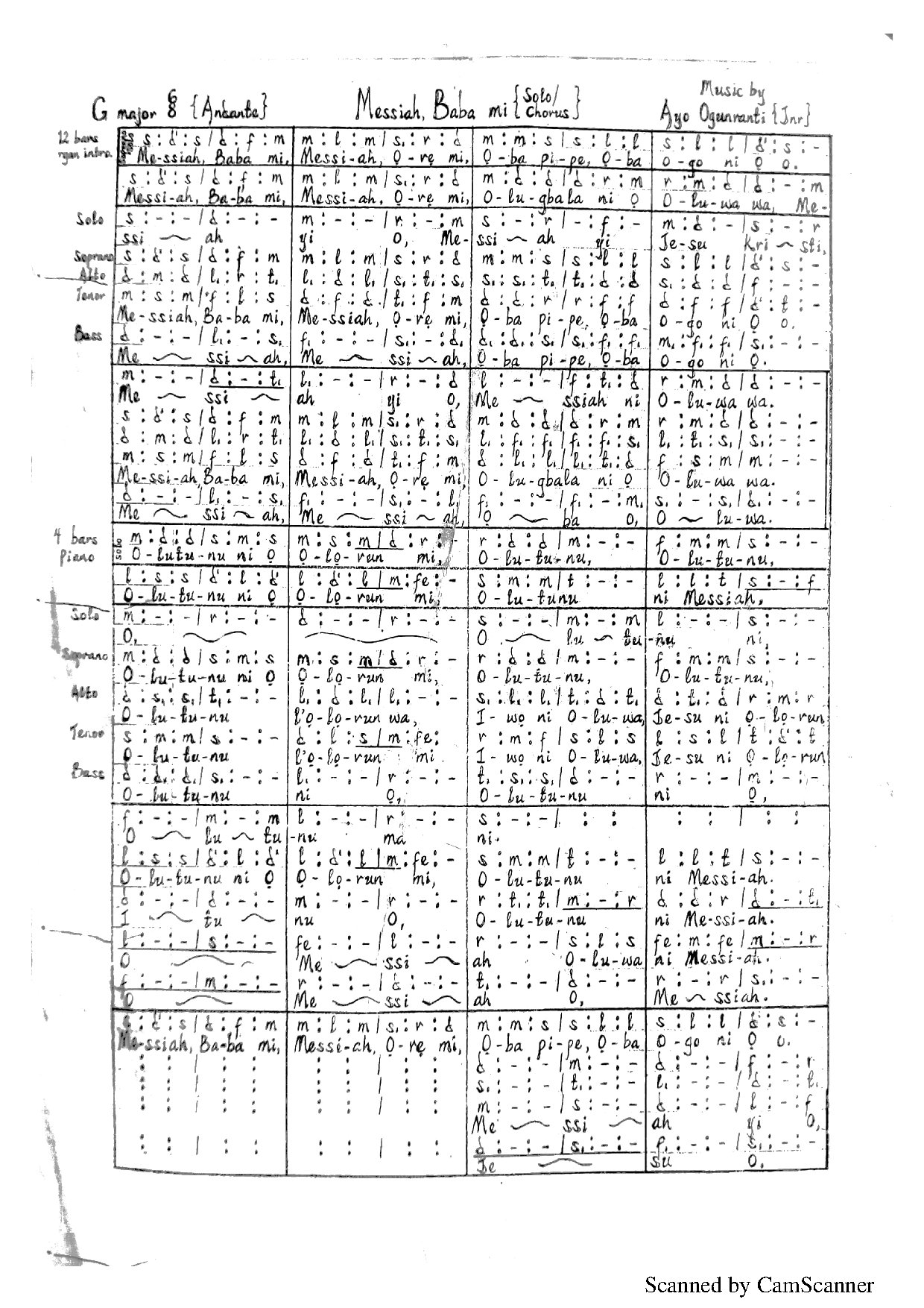Messiah Baba Mi Solfa - Download Choir Script PDF