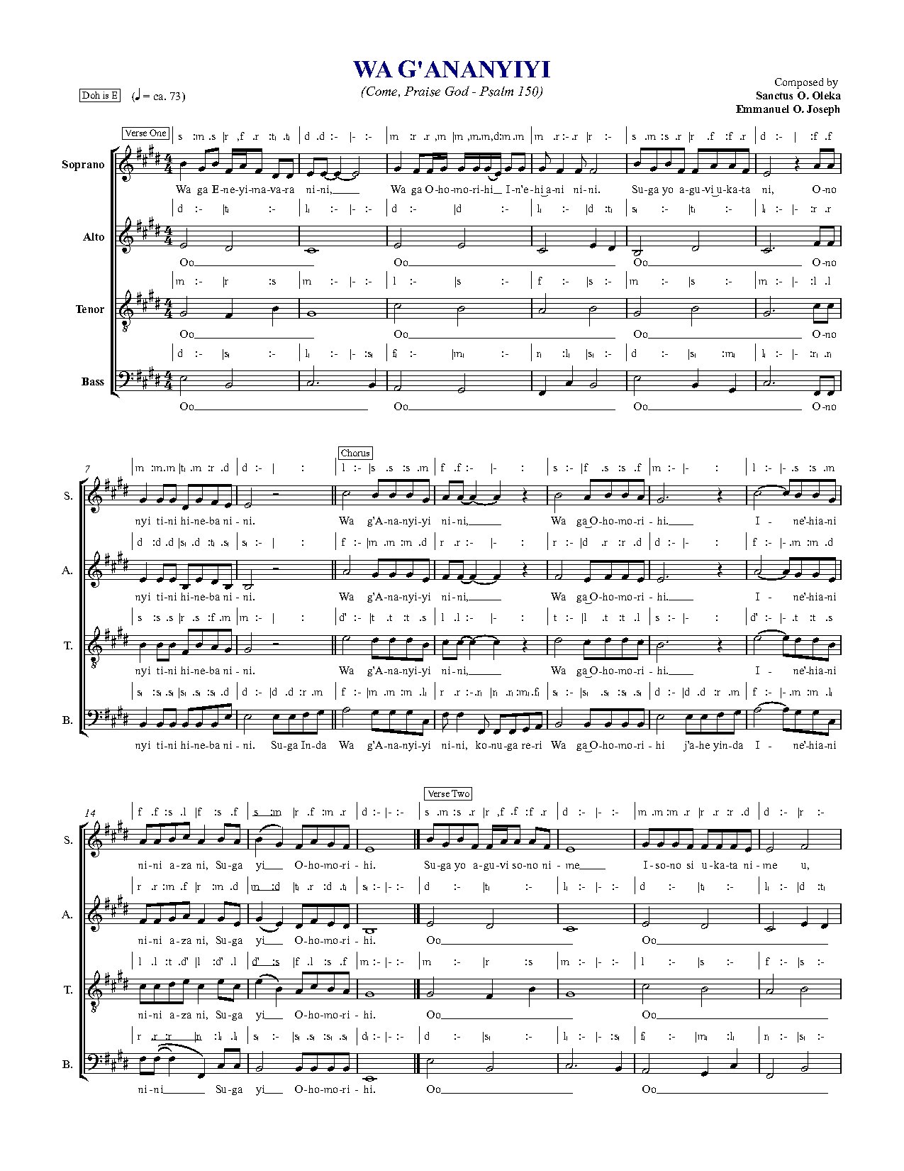 Wa G Ananyiyi - Download Choir Script PDF