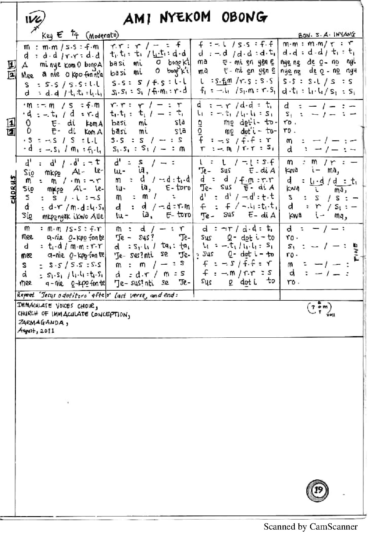 Ami Nyekom Obong - Download Choir Script PDF