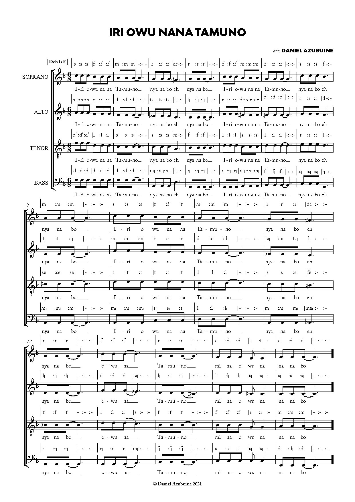 Iri Owuna Tamuno - Download Choir Script PDF