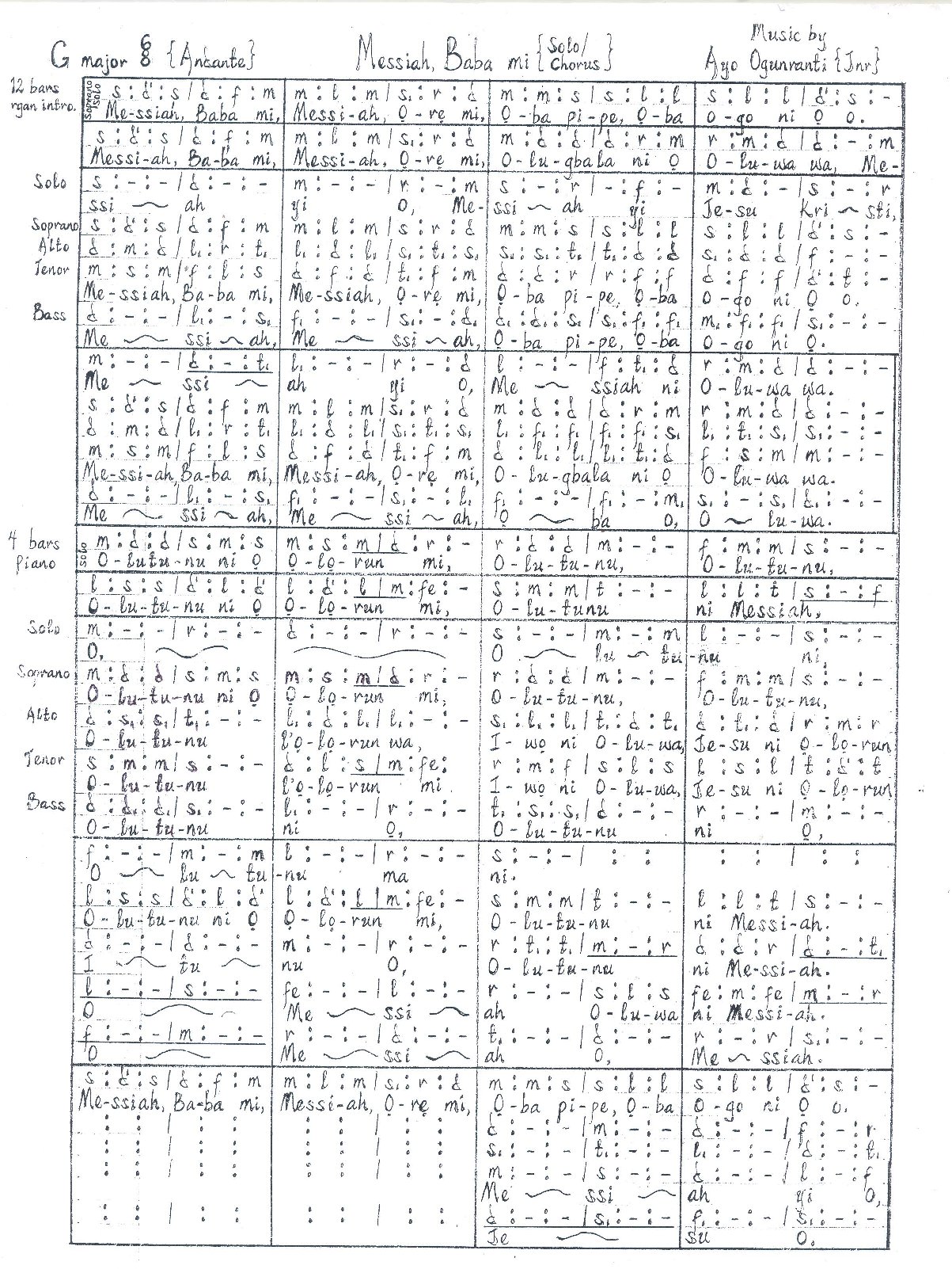Messiah Baba Mi-solfa - Download Choir Script PDF
