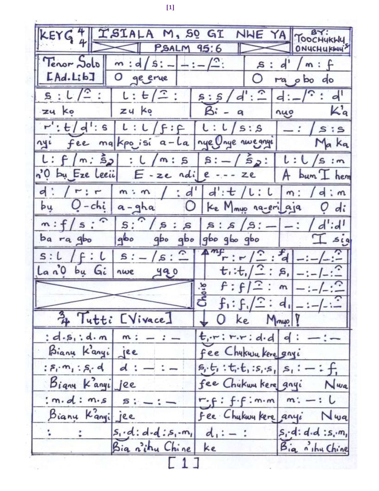 Isiala M, So Gi Nwe Ya (full Score) - Download Choir Script PDF