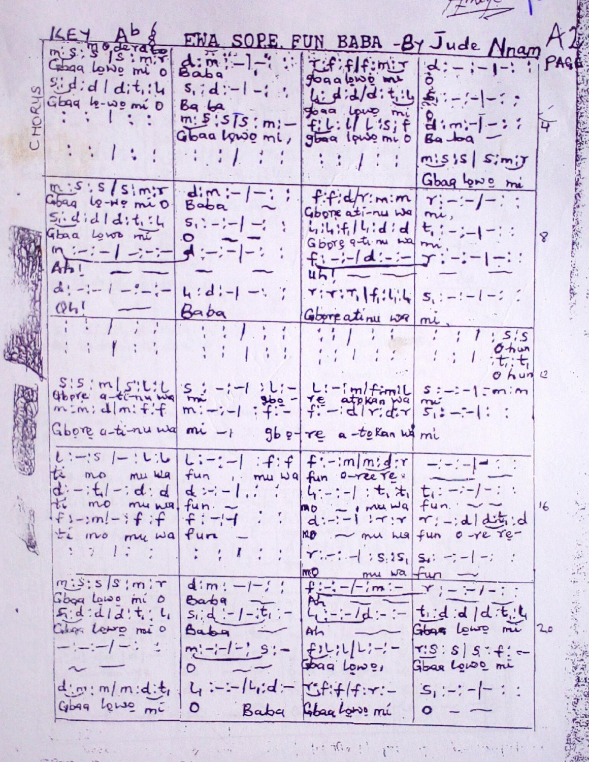 Éwa Sópé Fún Baba - Download Choir Script PDF