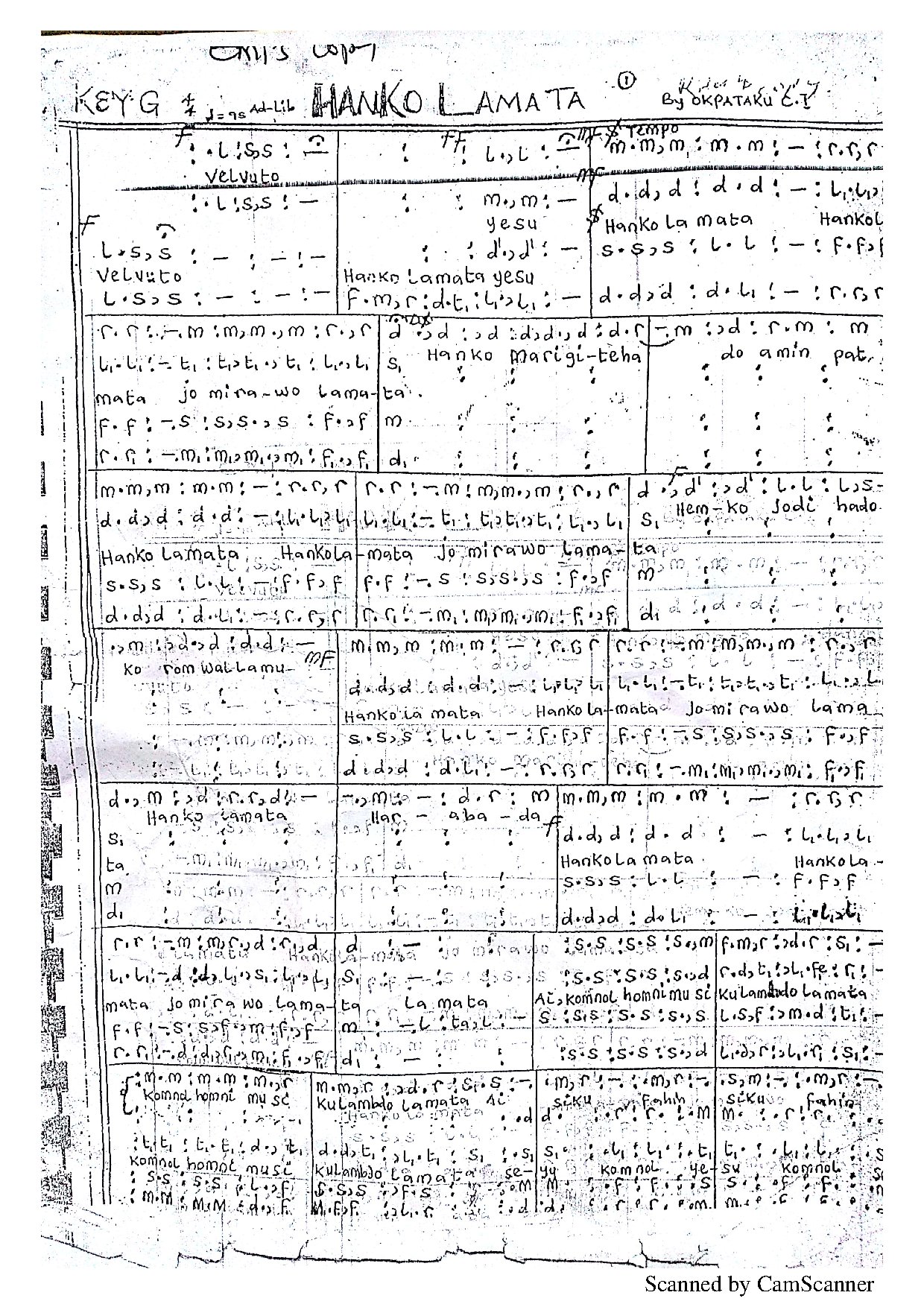 Hankolamata - Download Choir Script PDF