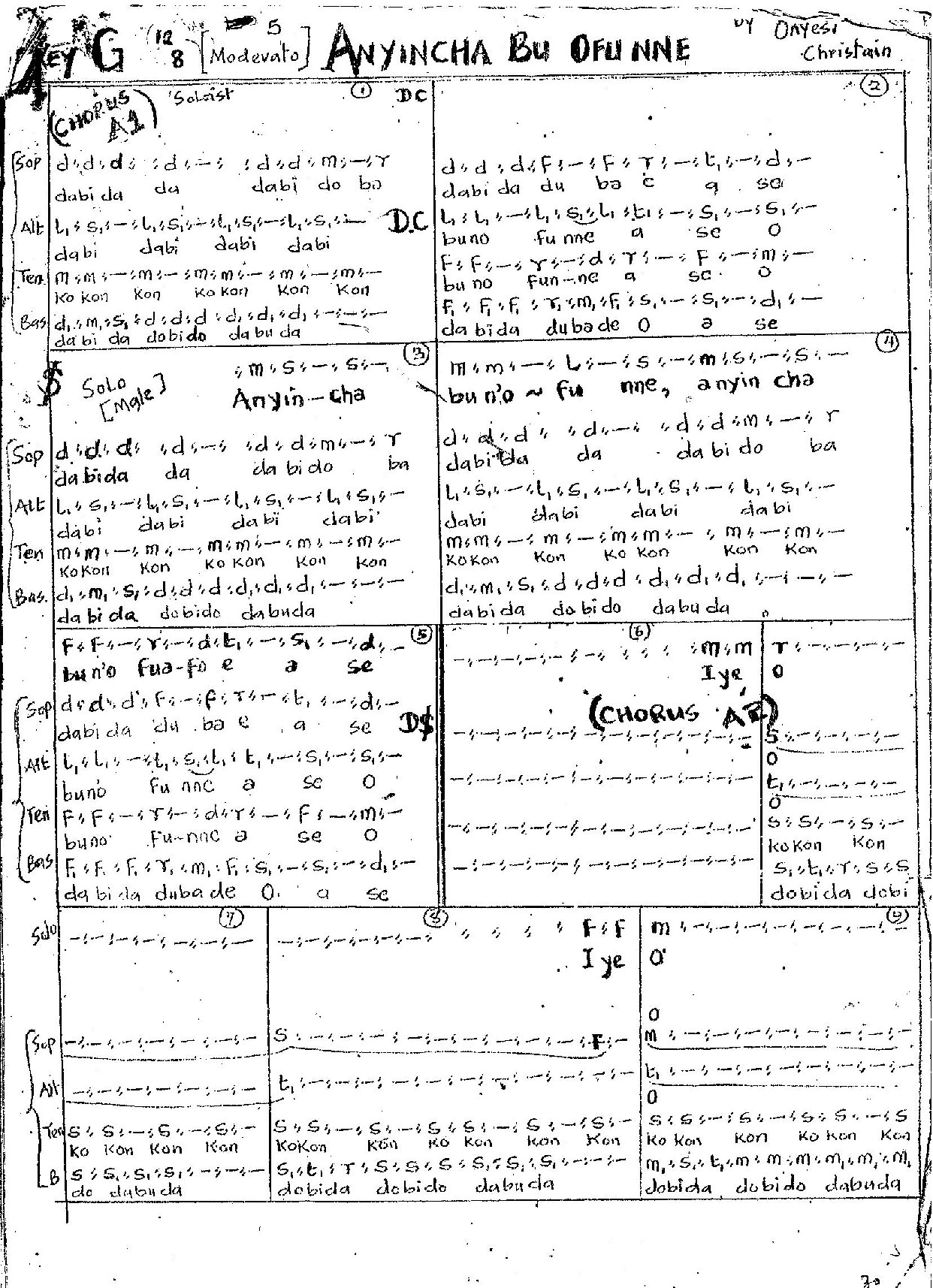 Anyincha Bu Ofu Nne - Download Choir Script PDF