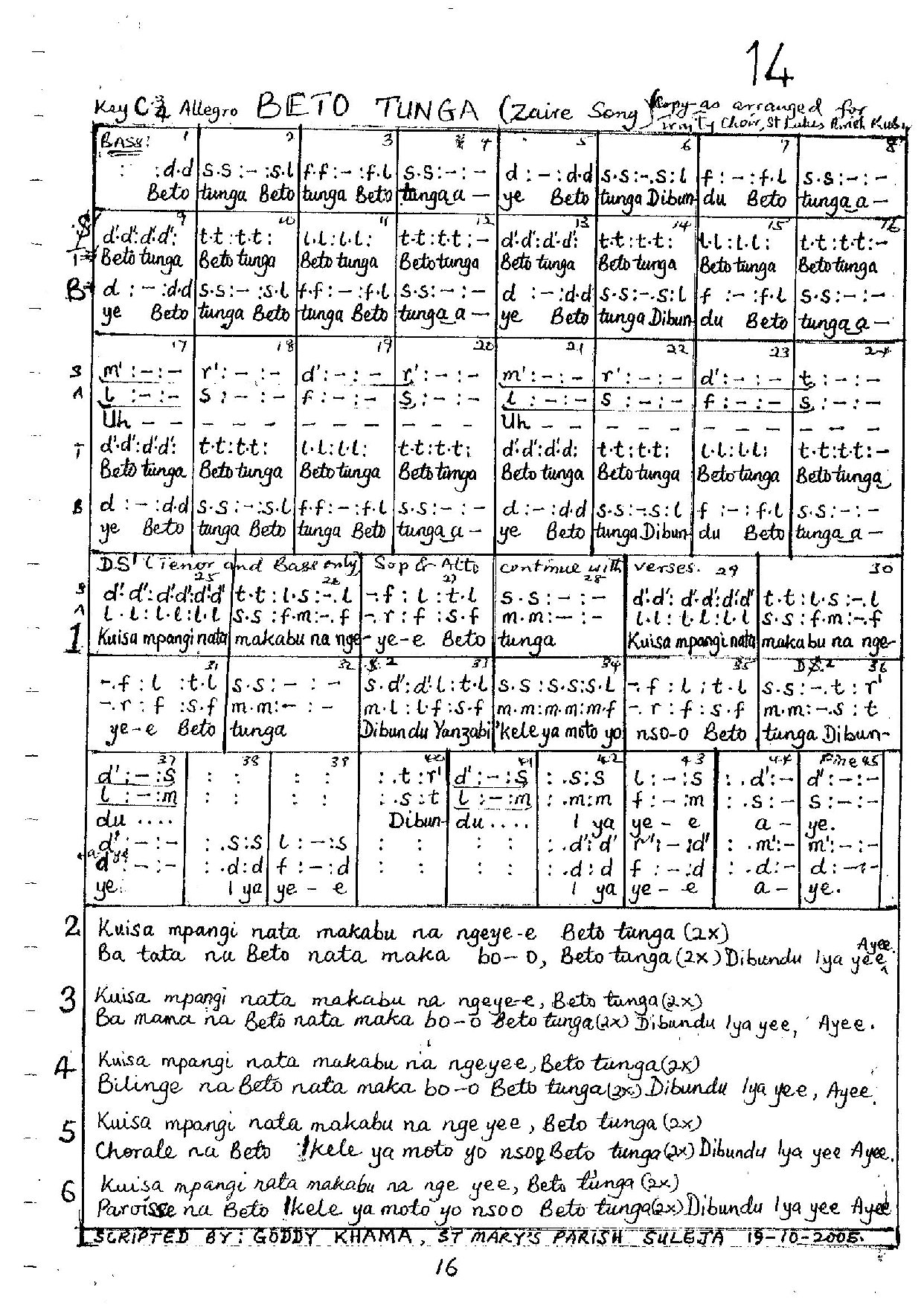 Beto Tunga 1 - Download Choir Script PDF