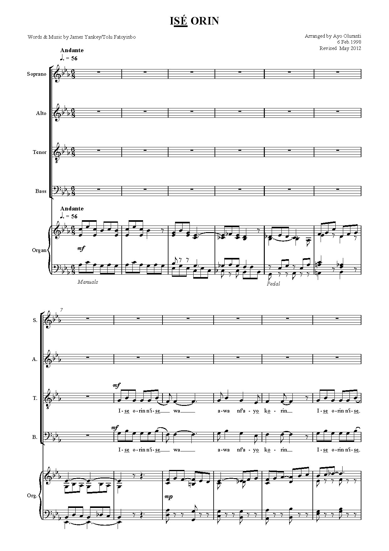 Ise Orin - Revised - Download Choir Script PDF