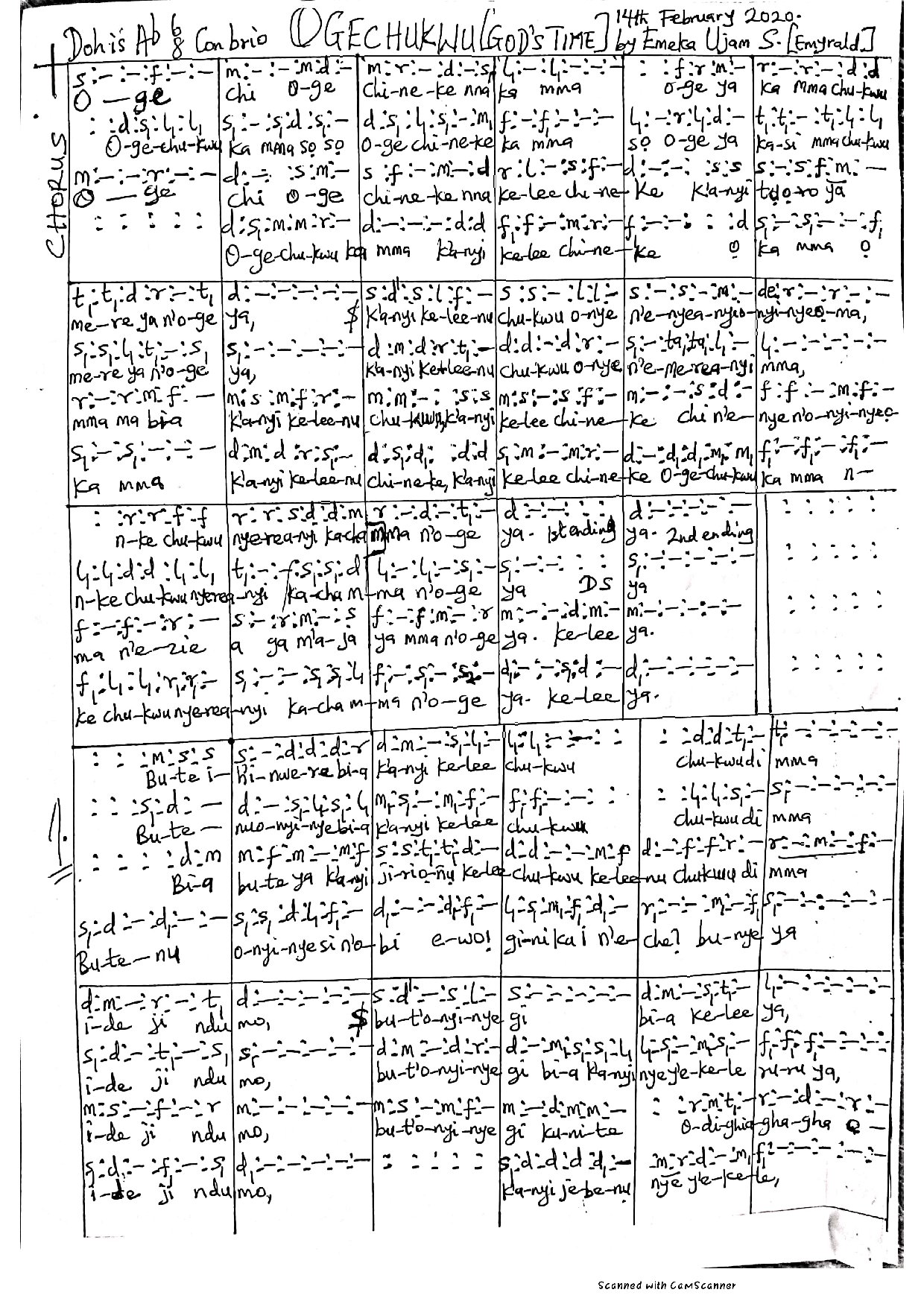 Ogechukwu (god S Time) - Download Choir Script PDF