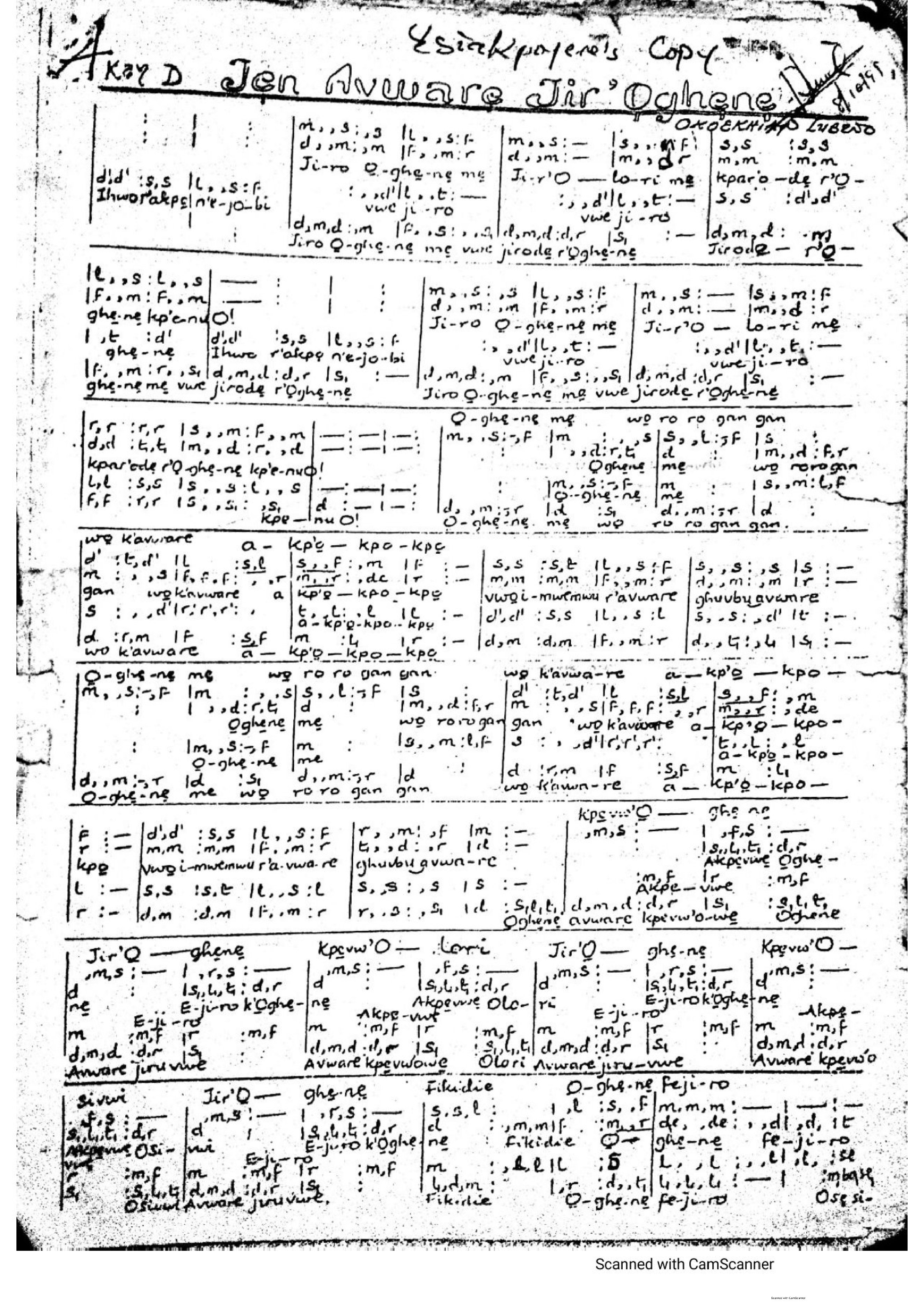 Jen Avware Jir Oghene - Download Choir Script PDF