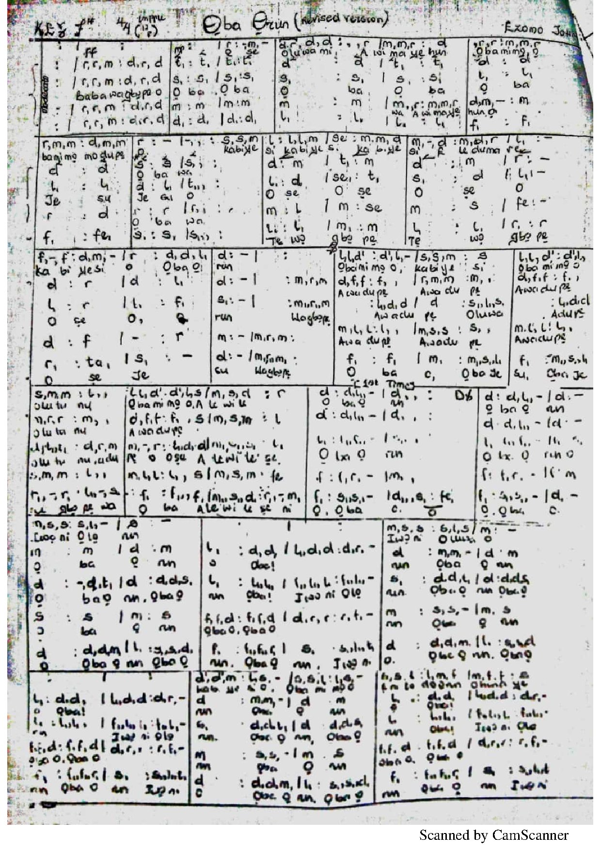 Oba Orun (revised) - Download Choir Script PDF