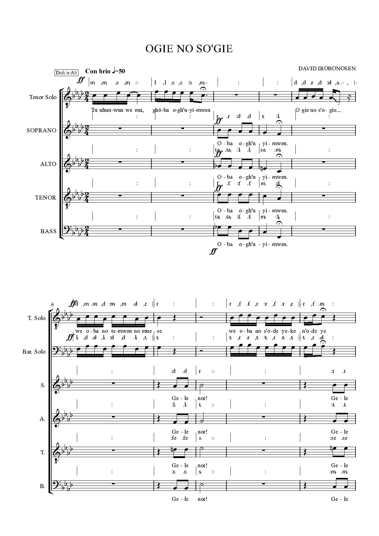 Ogie No So Gie Vocal Score Only - Full Score - Download Choir Script PDF