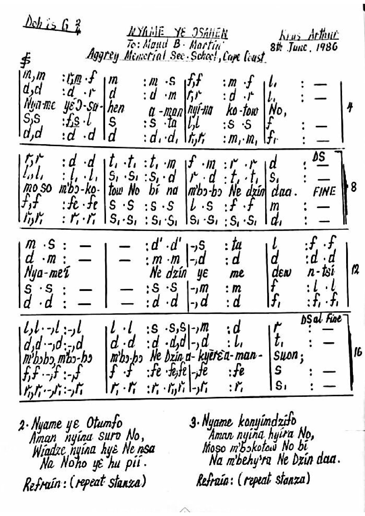 Nyame Ye Osahen. Kras Arthur - Download Choir Script PDF