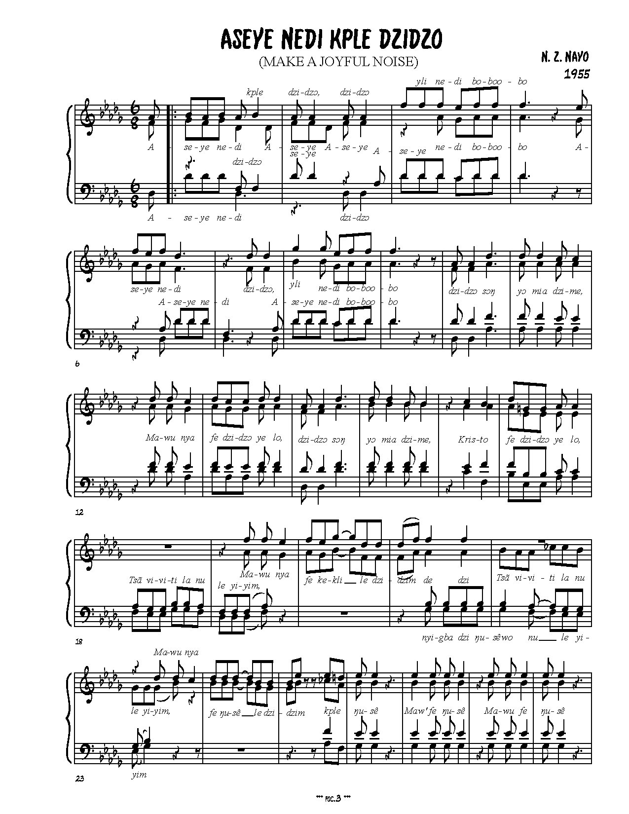 Aseye Nedi Kple Dzidzo - Download Choir Script PDF