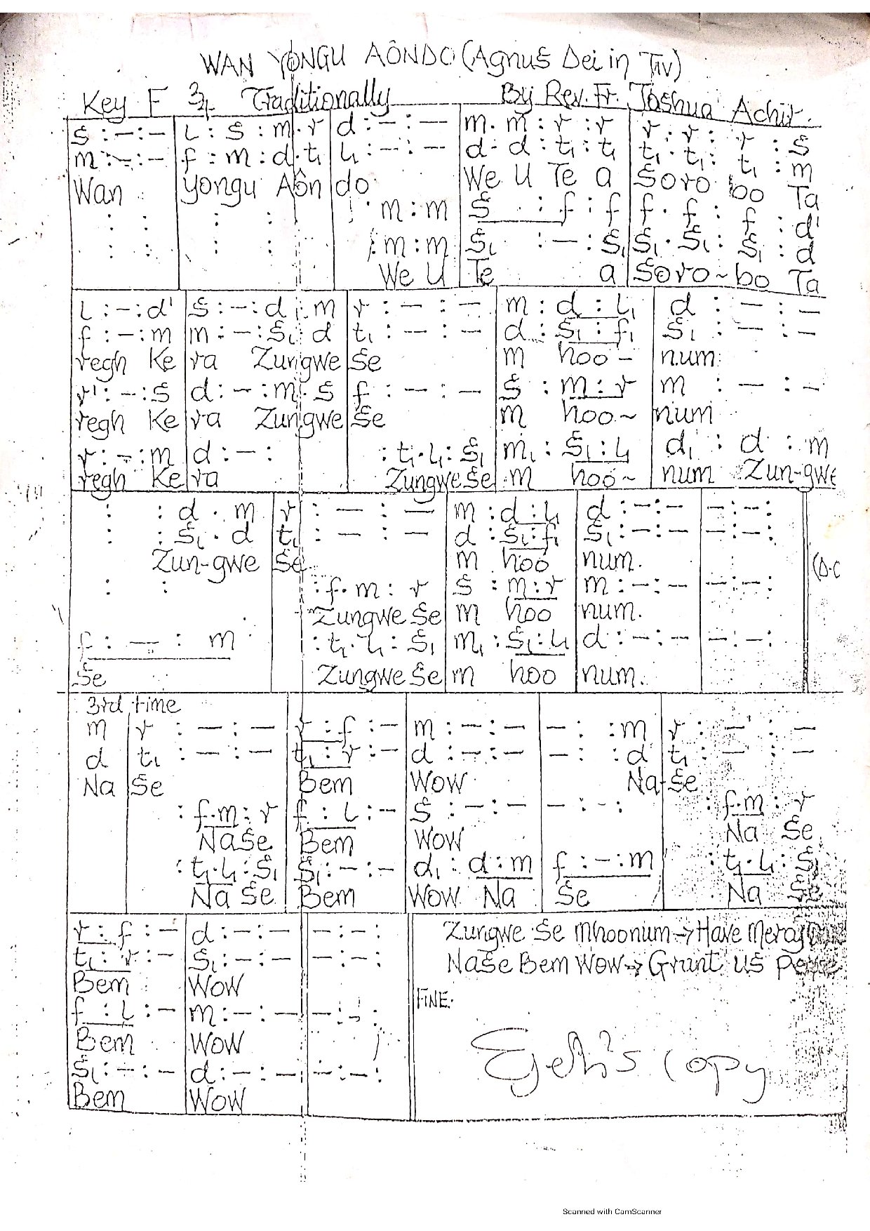 Wayongu Aondu - Download Choir Script PDF