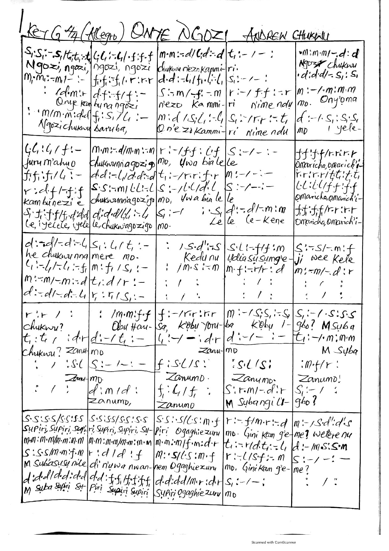 Onye Ngozi - Download Choir Script PDF