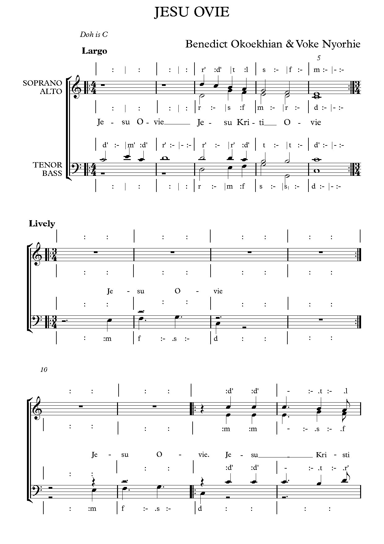 Jesu Ovie (christ Is King)key C - - Full Score - Download Choir Script PDF