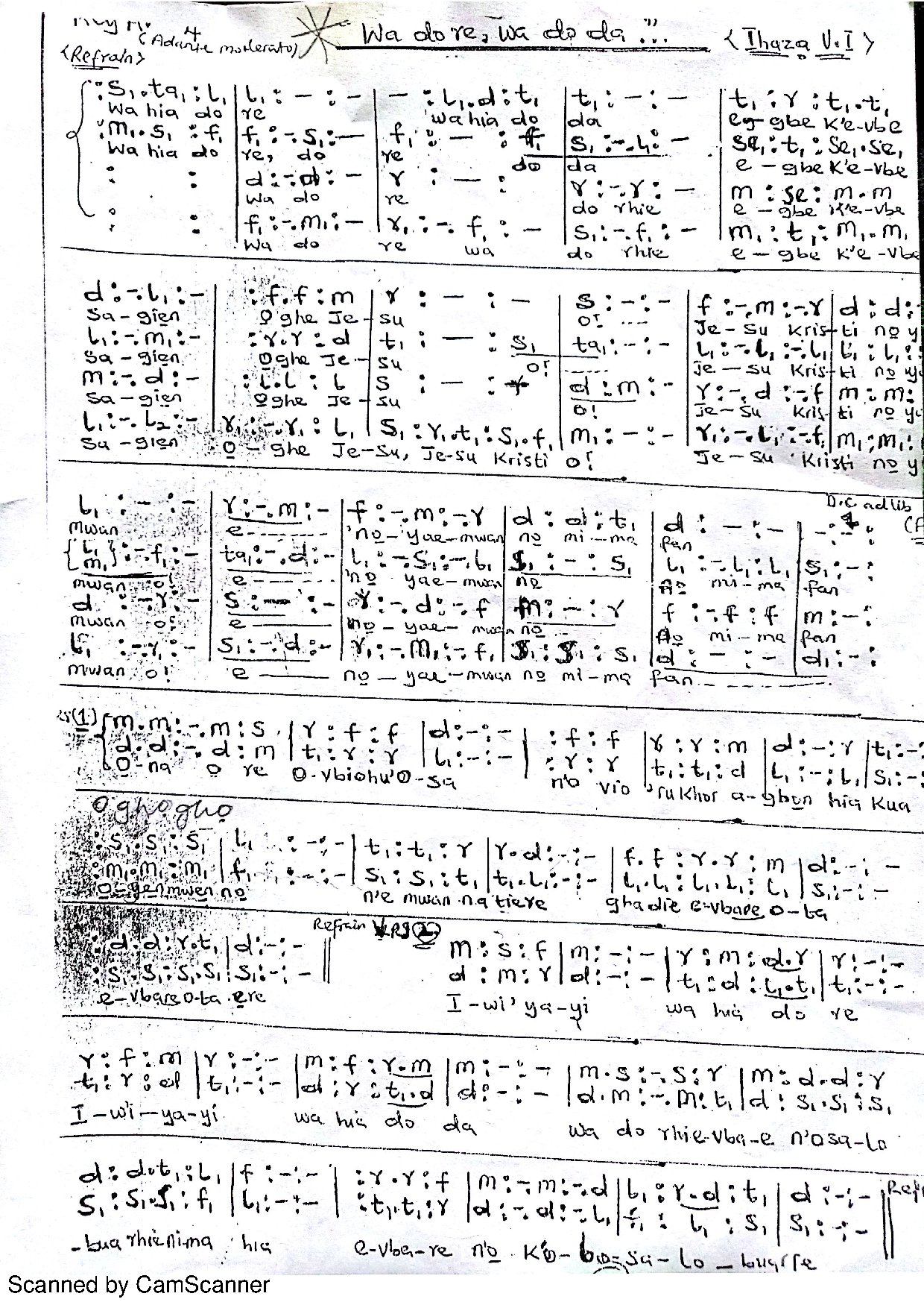 Wa Do Re - Download Choir Script PDF