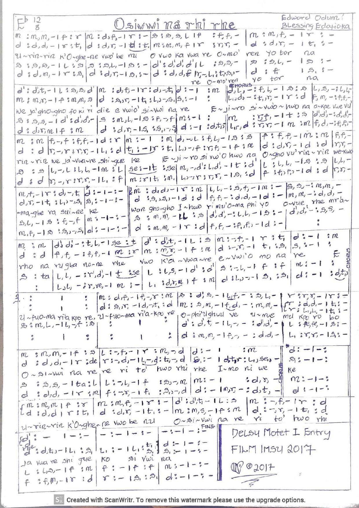 Osivwi Na - Download Choir Script PDF